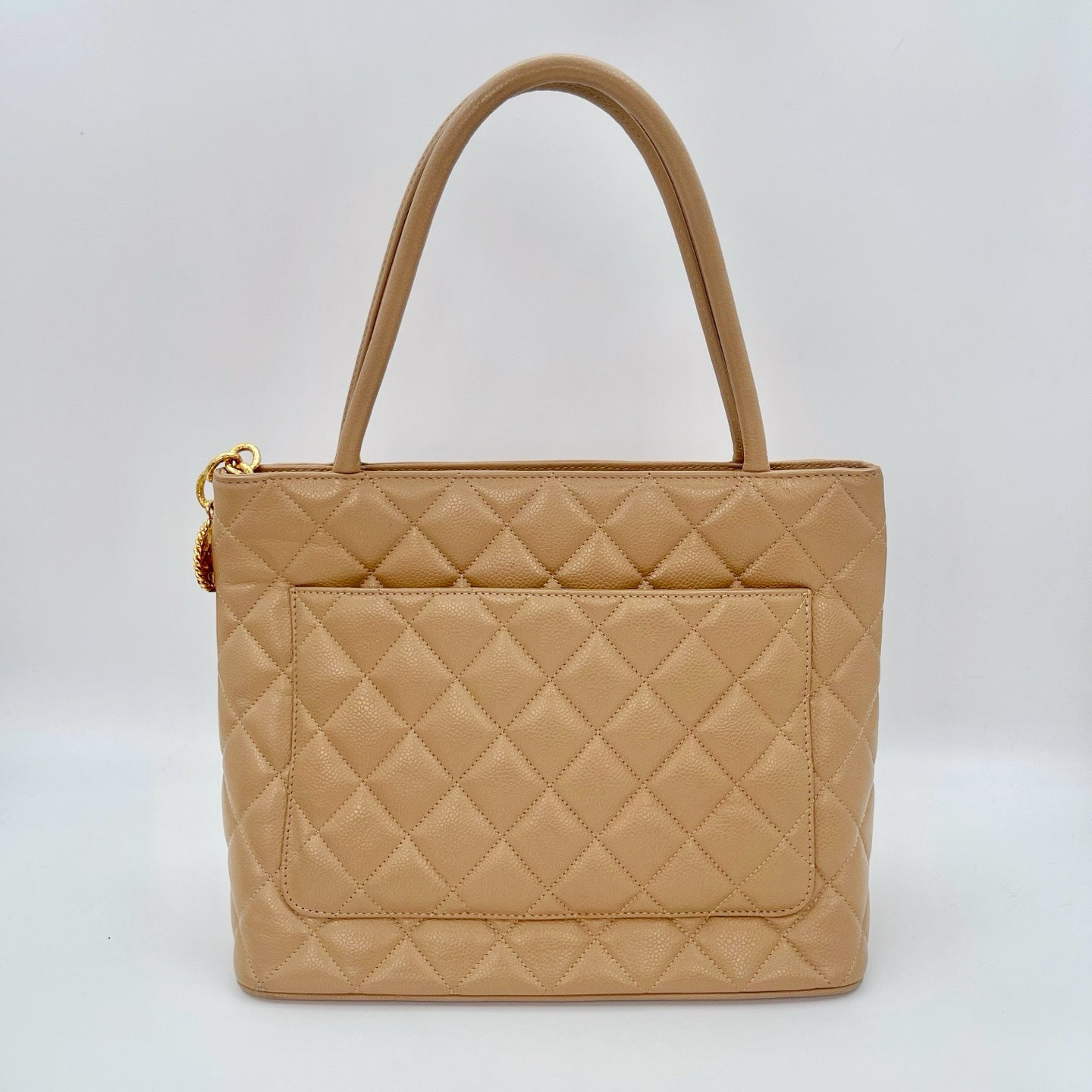 Chanel Beige Caviar Leather Medallion Tote Bag Gold Hardware [Used]