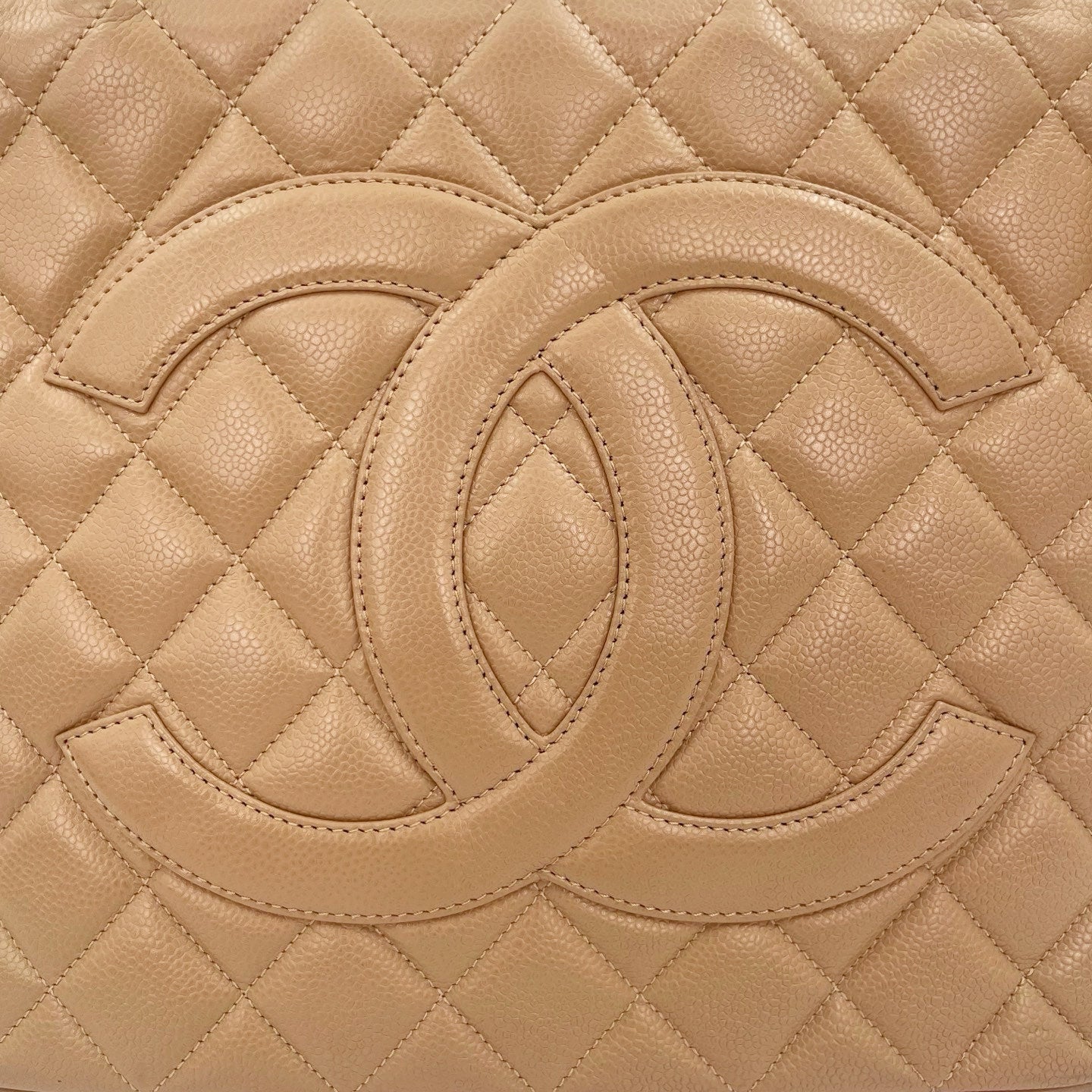 Chanel Beige Caviar Leather Medallion Tote Bag Gold Hardware [Used]