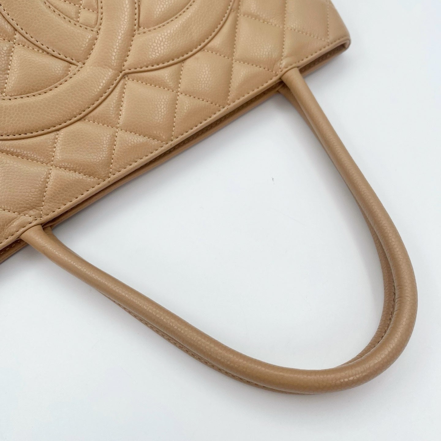 Chanel Beige Caviar Leather Medallion Tote Bag Gold Hardware [Used]