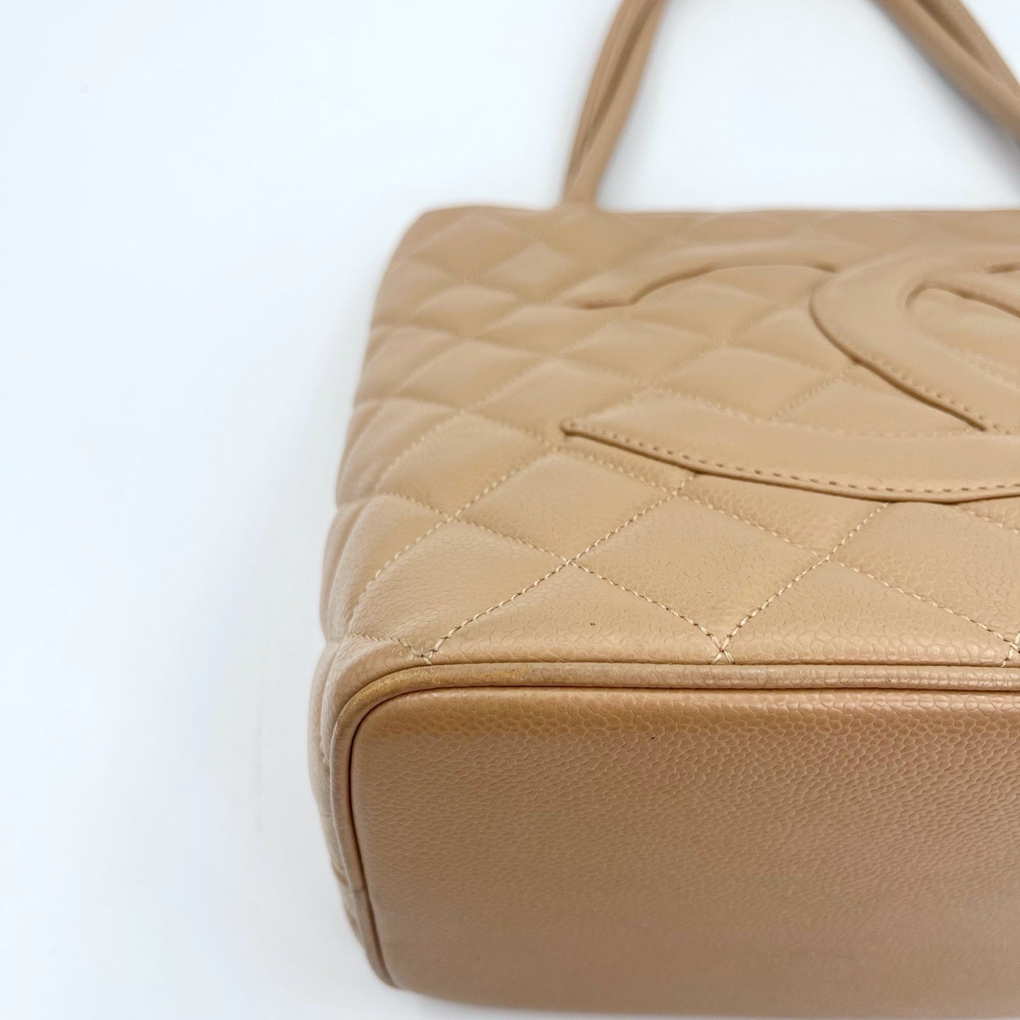 Chanel Beige Caviar Leather Medallion Tote Bag Gold Hardware [Used]