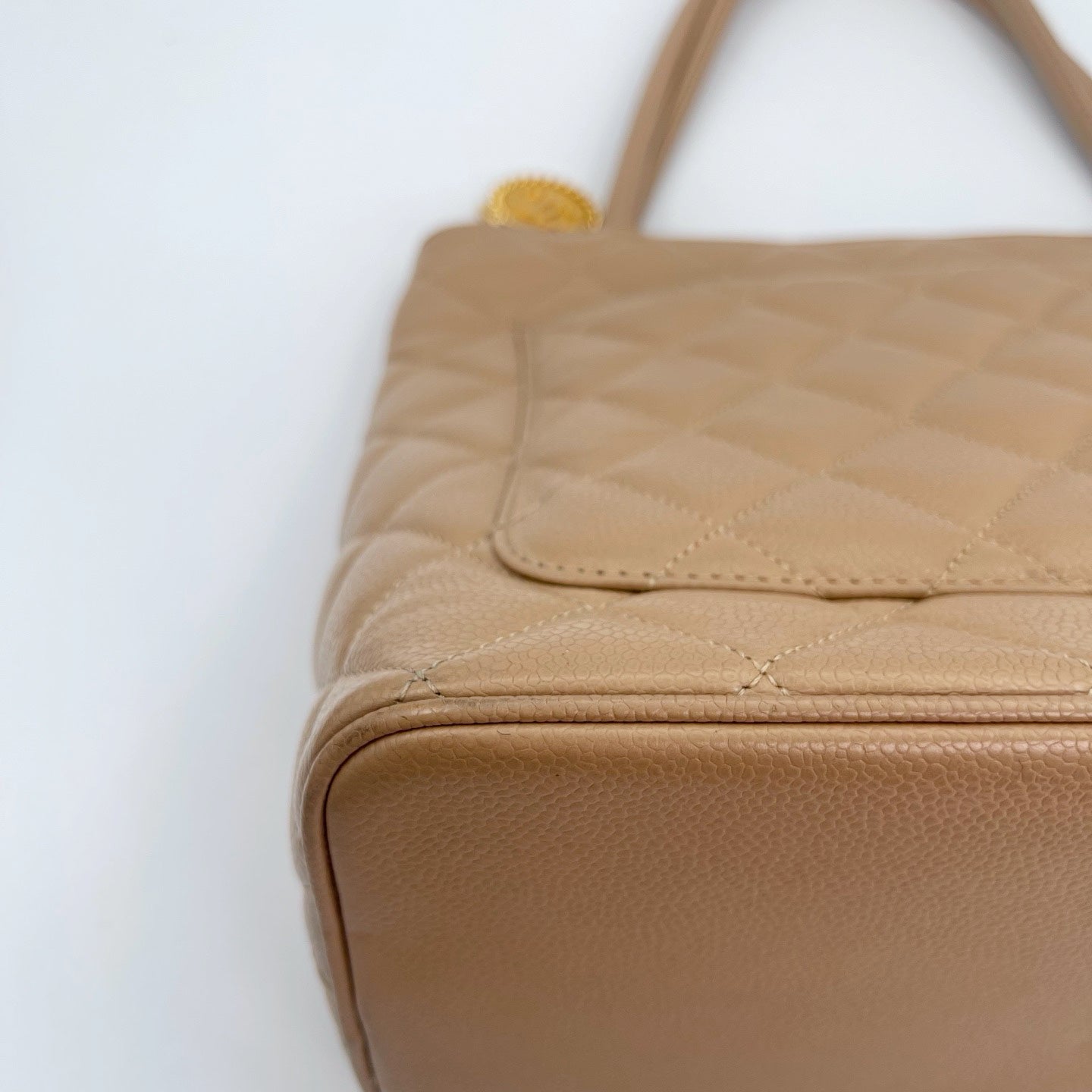 Chanel Beige Caviar Leather Medallion Tote Bag Gold Hardware [Used]