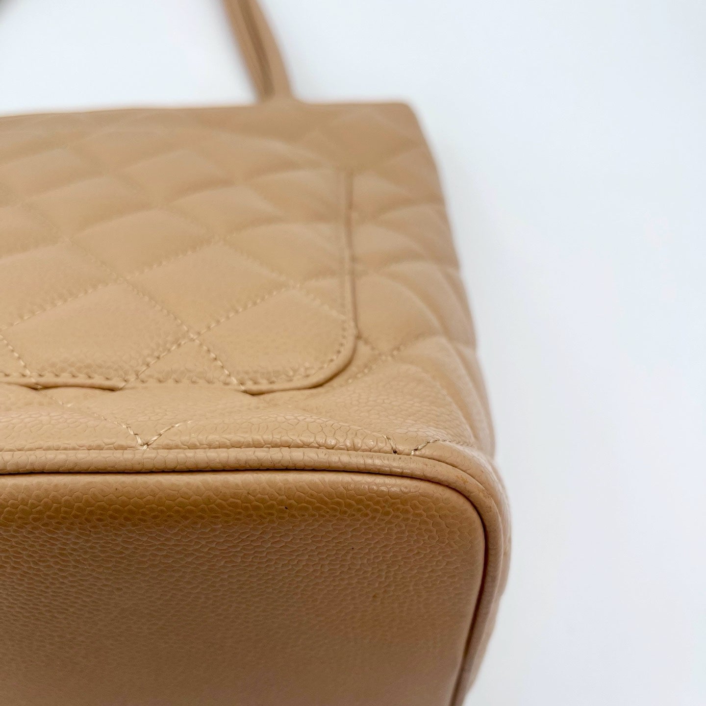 Chanel Beige Caviar Leather Medallion Tote Bag Gold Hardware [Used]