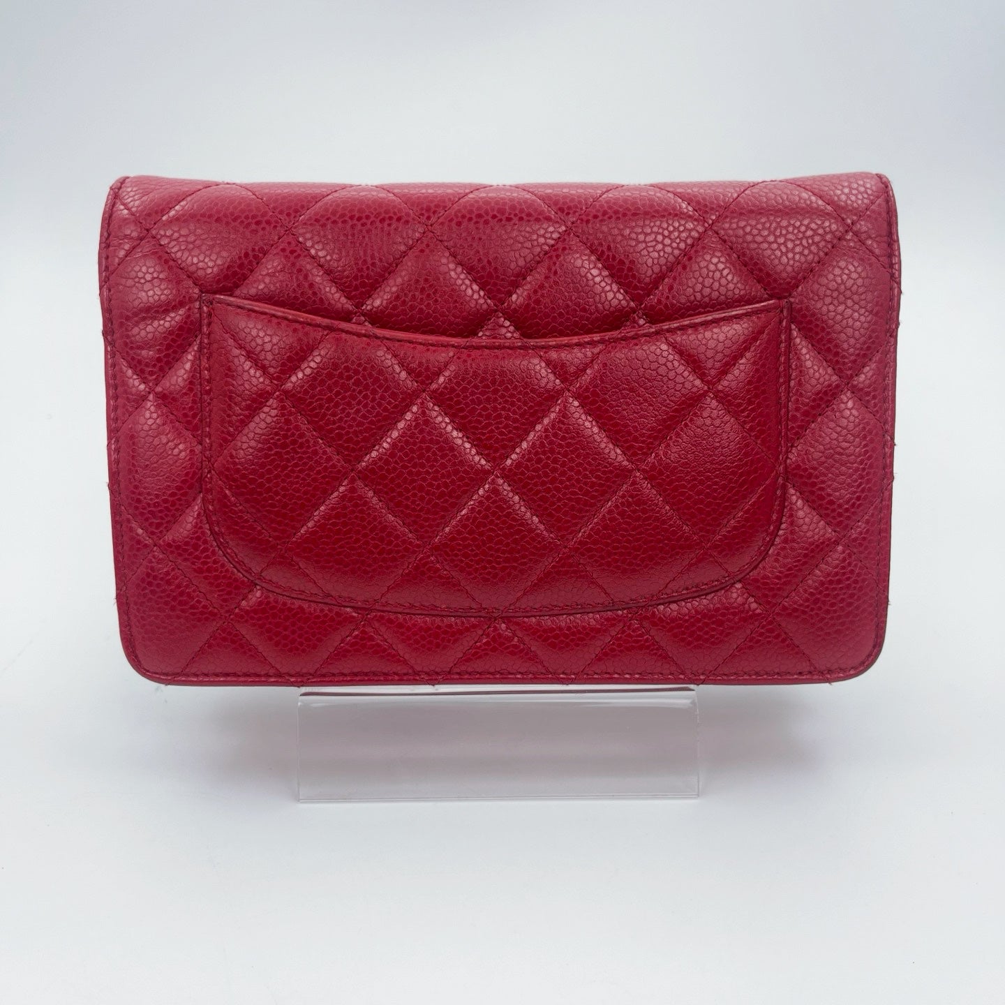 Chanel Red Caviar Leather WOC Chain Wallet Silver Hardware [Used]