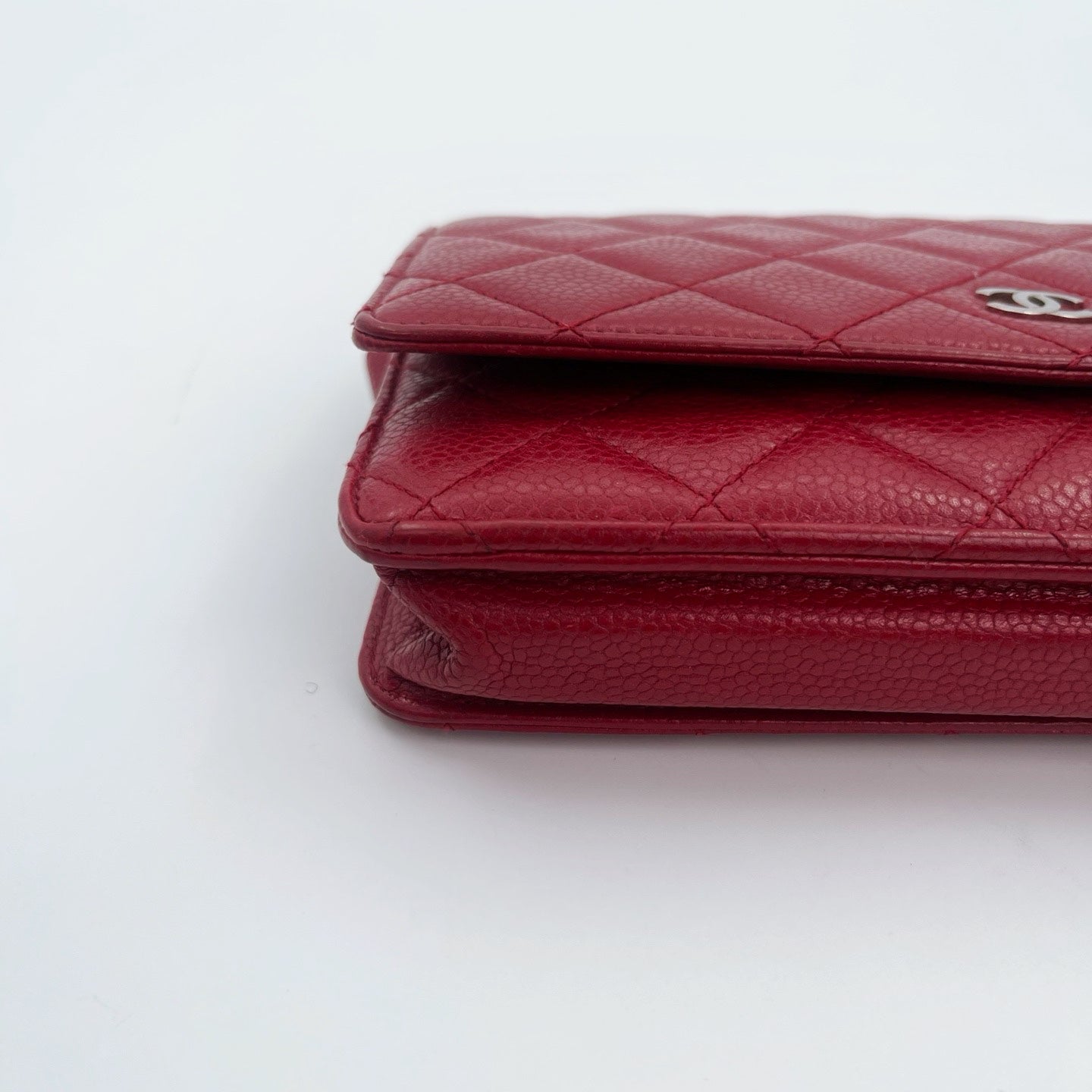 Chanel Red Caviar Leather WOC Chain Wallet Silver Hardware [Used]