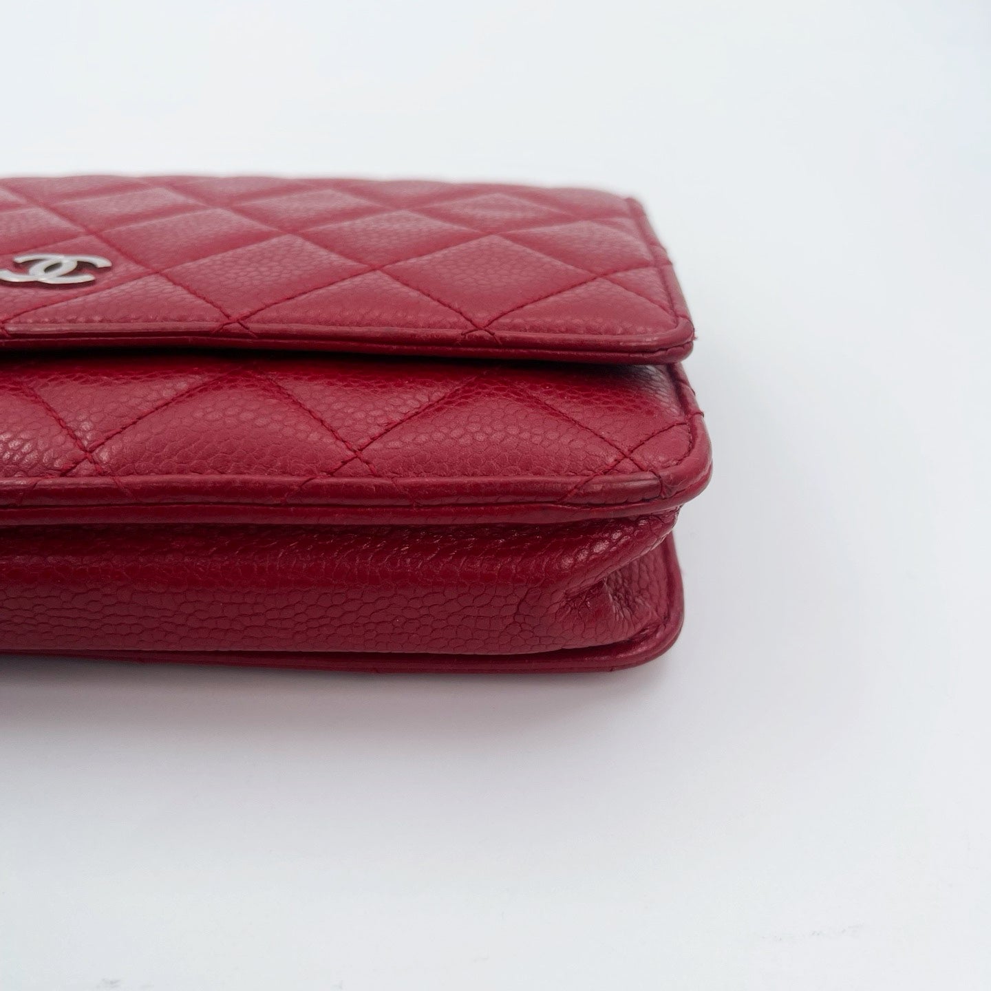 Chanel Red Caviar Leather WOC Chain Wallet Silver Hardware [Used]