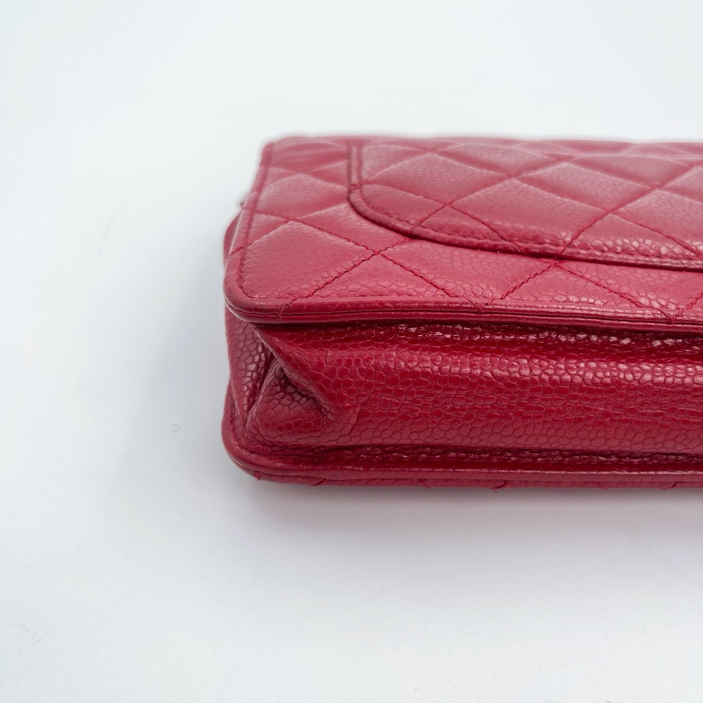 Chanel Red Caviar Leather WOC Chain Wallet Silver Hardware [Used]
