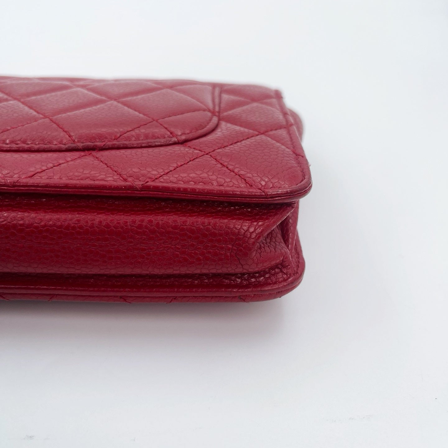 Chanel Red Caviar Leather WOC Chain Wallet Silver Hardware [Used]