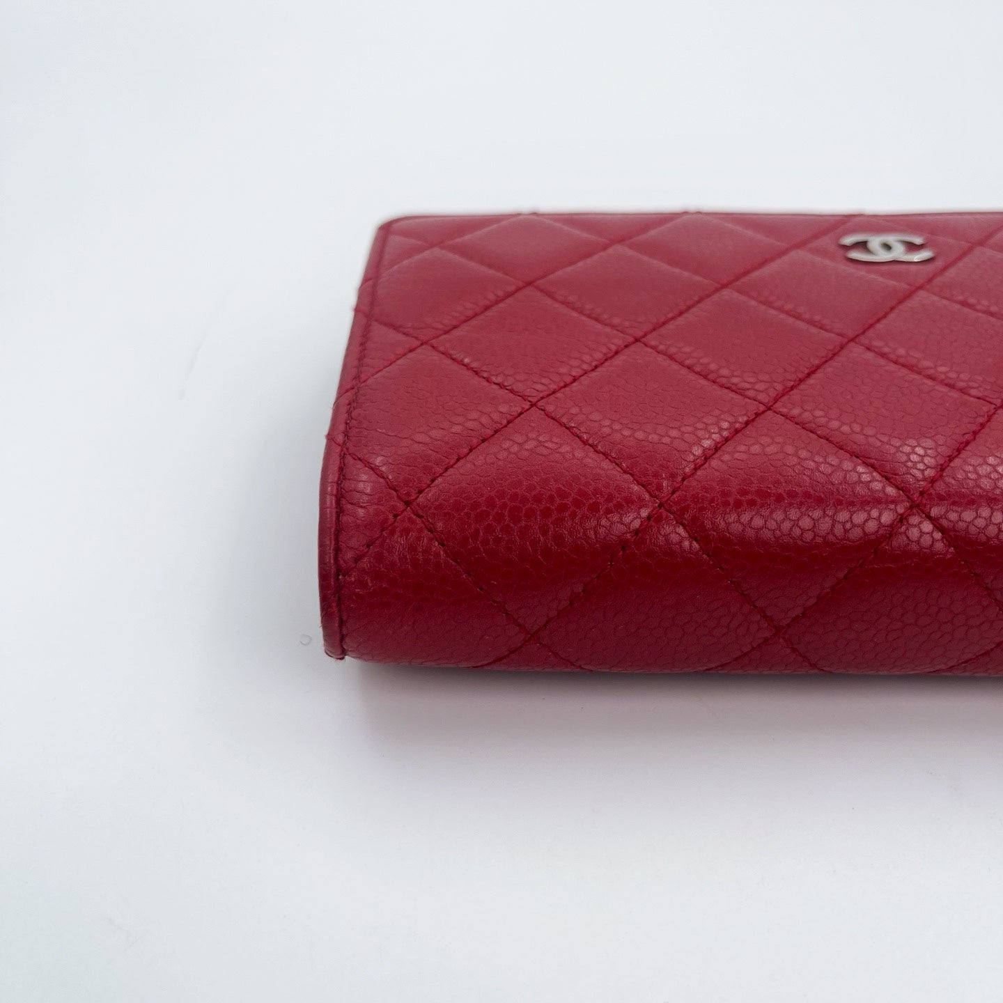 Chanel Red Caviar Leather WOC Chain Wallet Silver Hardware [Used]