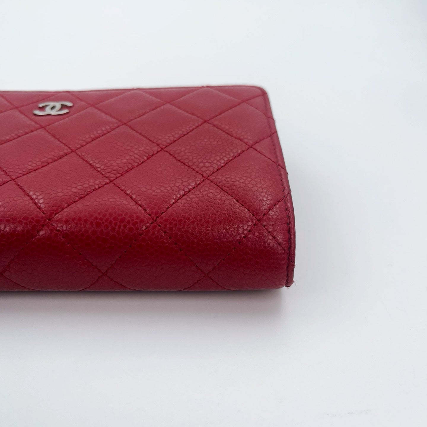 Chanel Red Caviar Leather WOC Chain Wallet Silver Hardware [Used]