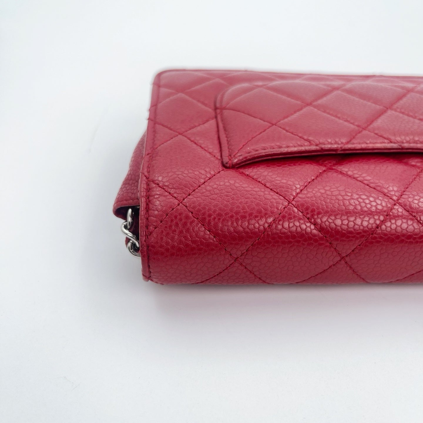 Chanel Red Caviar Leather WOC Chain Wallet Silver Hardware [Used]