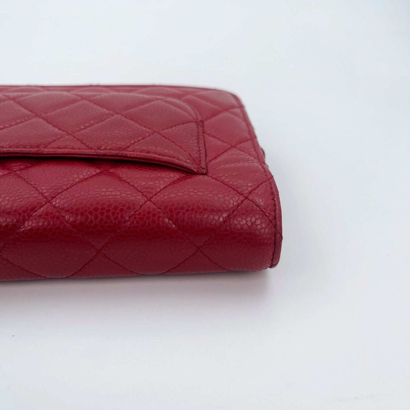 Chanel Red Caviar Leather WOC Chain Wallet Silver Hardware [Used]