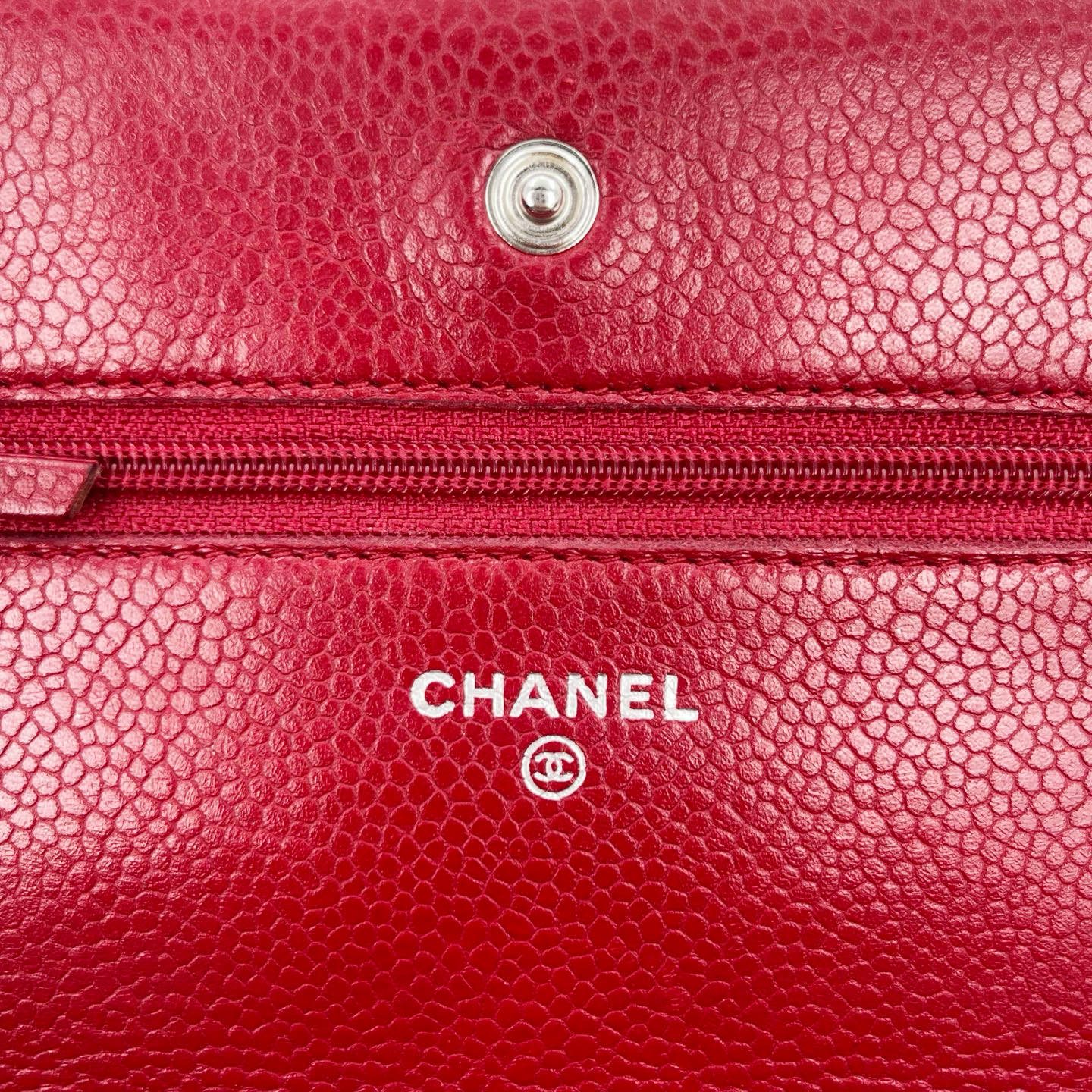 Chanel Red Caviar Leather WOC Chain Wallet Silver Hardware [Used]