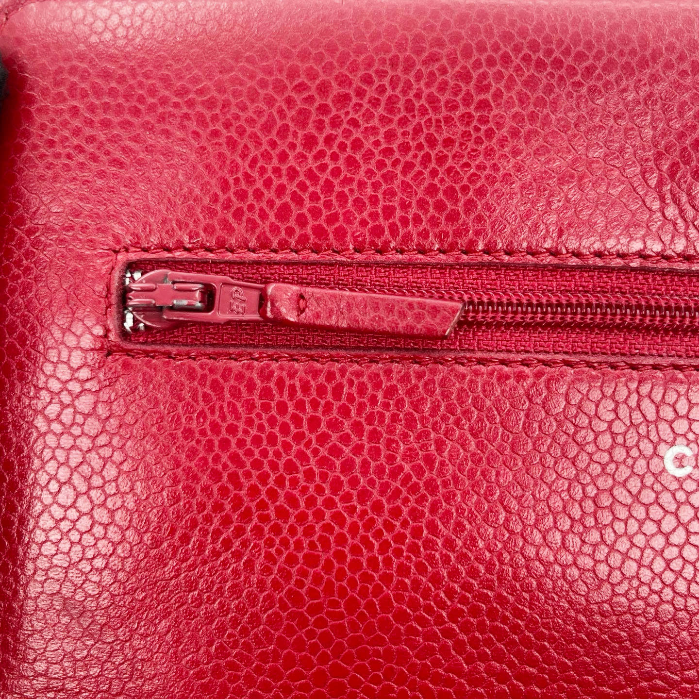 Chanel Red Caviar Leather WOC Chain Wallet Silver Hardware [Used]