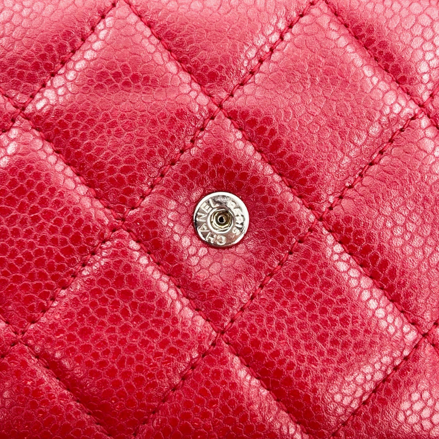 Chanel Red Caviar Leather WOC Chain Wallet Silver Hardware [Used]
