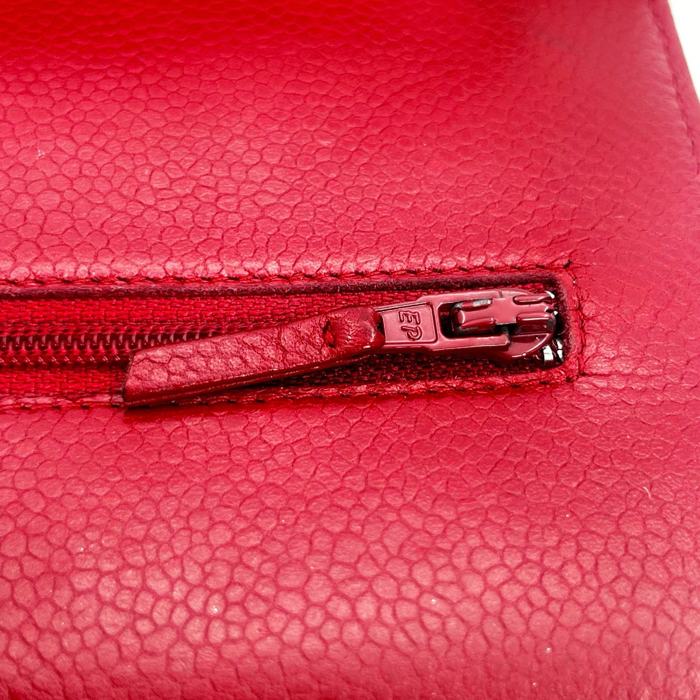 Chanel Red Caviar Leather WOC Chain Wallet Silver Hardware [Used]