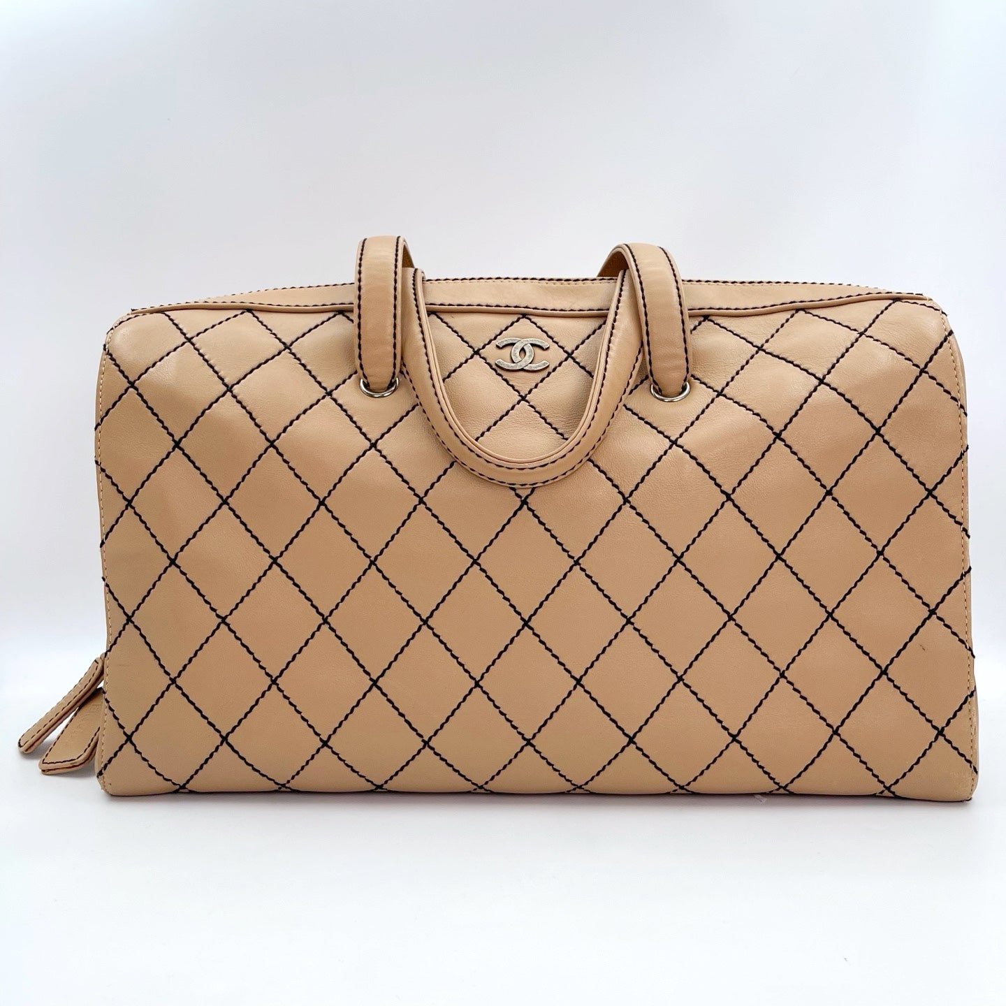 Chanel Beige Quilted Leather Contrast Stitch Boston Travel Bag [Used]