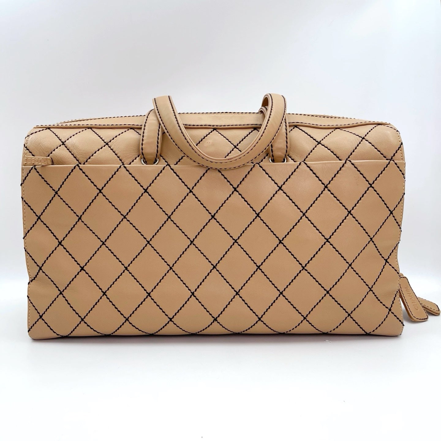 Chanel Beige Quilted Leather Contrast Stitch Boston Travel Bag [Used]