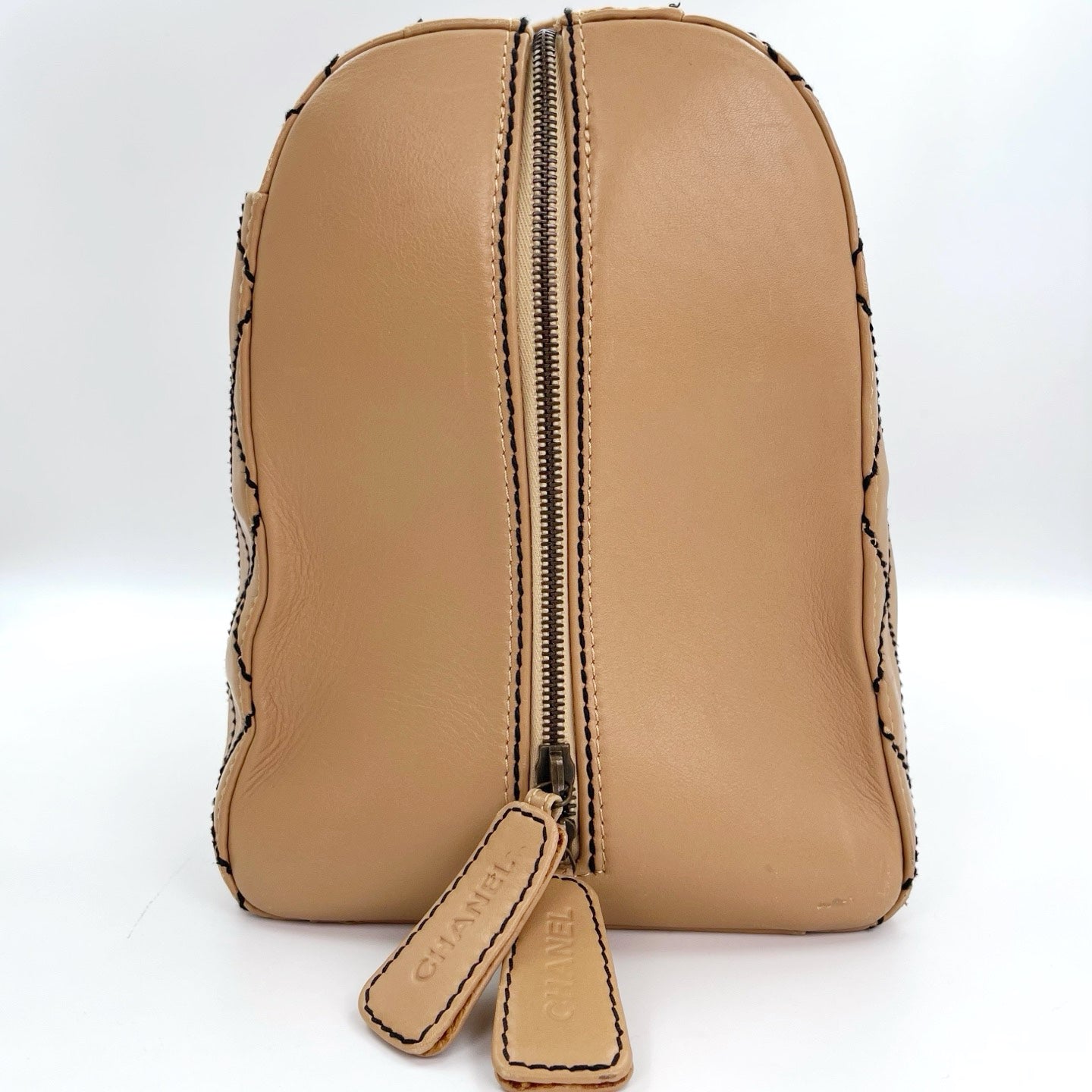 Chanel Beige Quilted Leather Contrast Stitch Boston Travel Bag [Used]