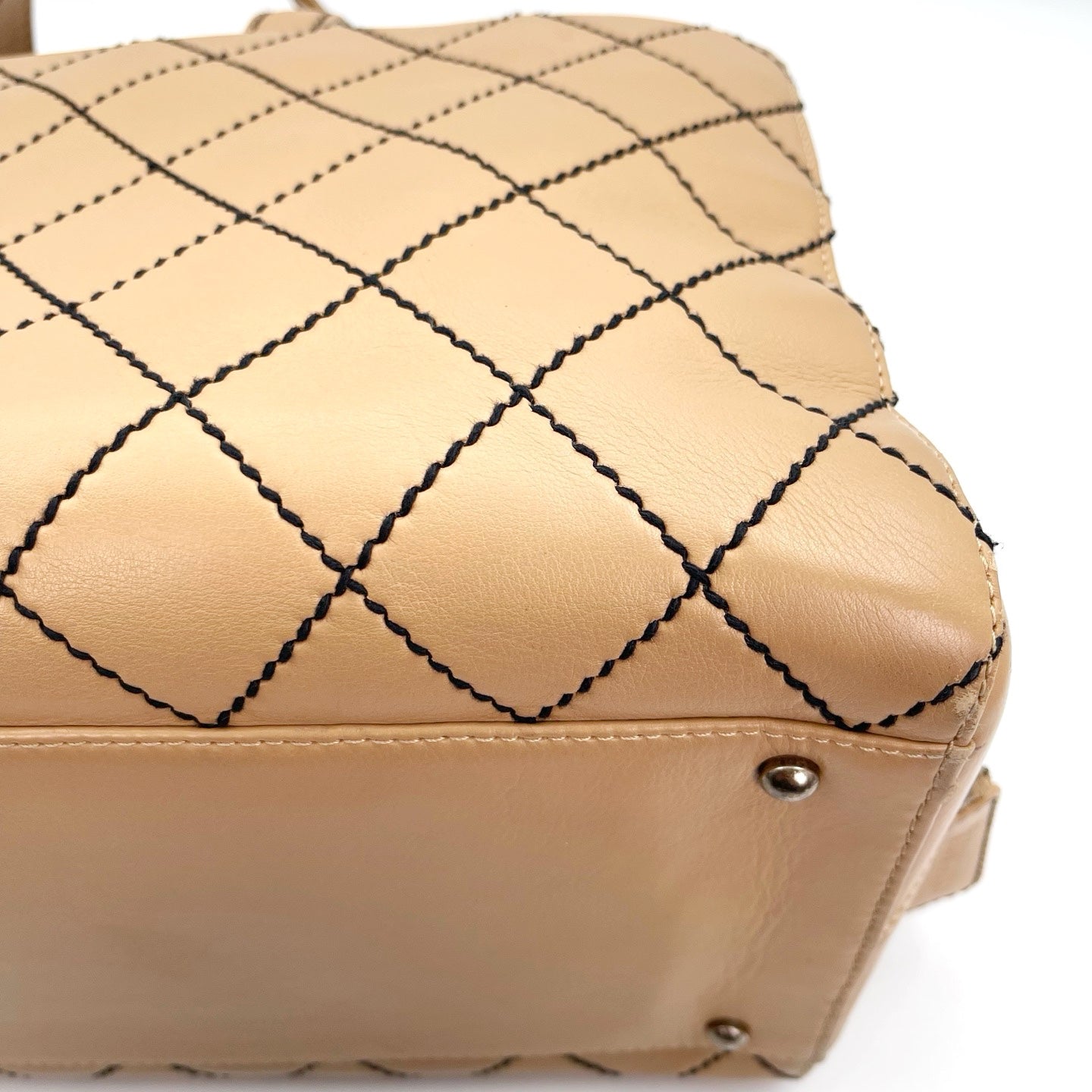 Chanel Beige Quilted Leather Contrast Stitch Boston Travel Bag [Used]