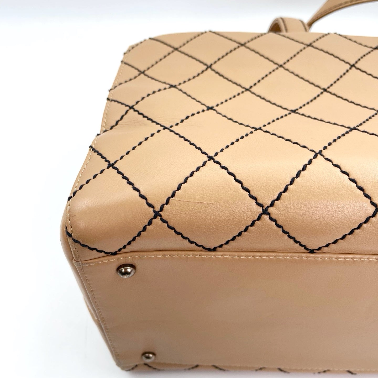 Chanel Beige Quilted Leather Contrast Stitch Boston Travel Bag [Used]