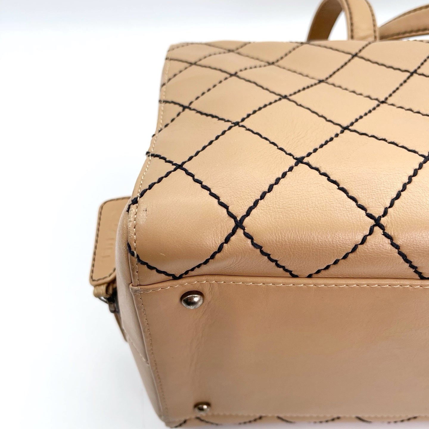 Chanel Beige Quilted Leather Contrast Stitch Boston Travel Bag [Used]