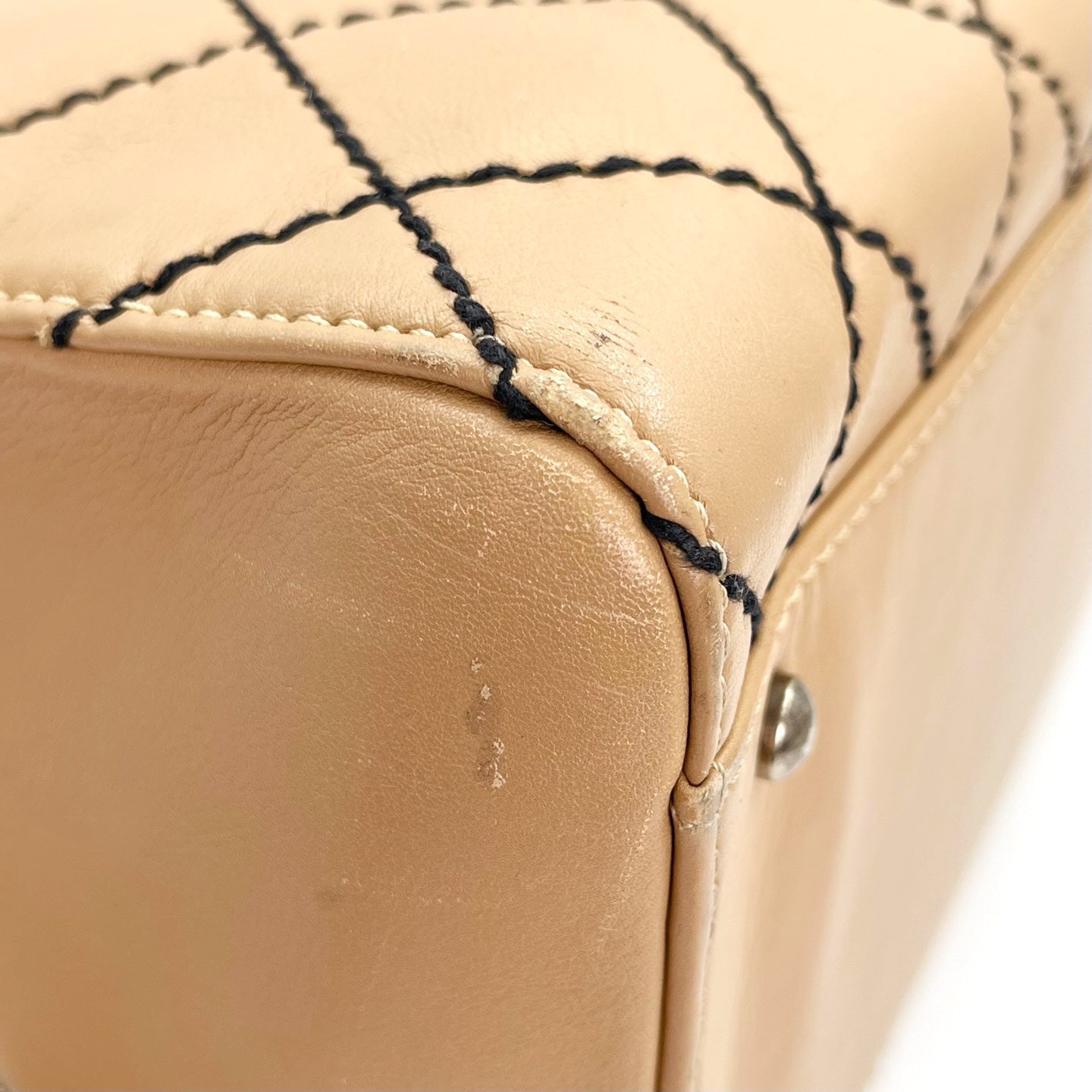Chanel Beige Quilted Leather Contrast Stitch Boston Travel Bag [Used]