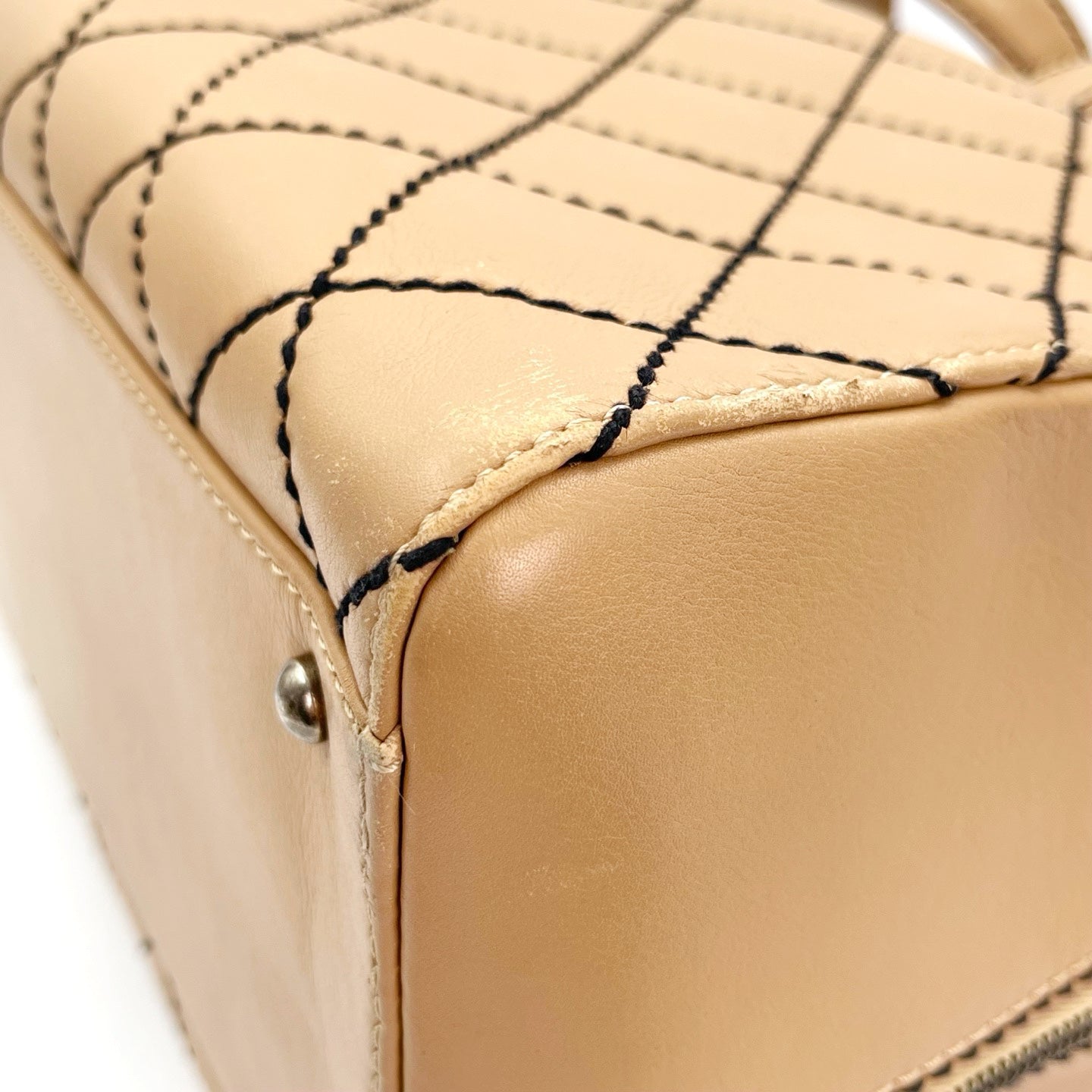 Chanel Beige Quilted Leather Contrast Stitch Boston Travel Bag [Used]