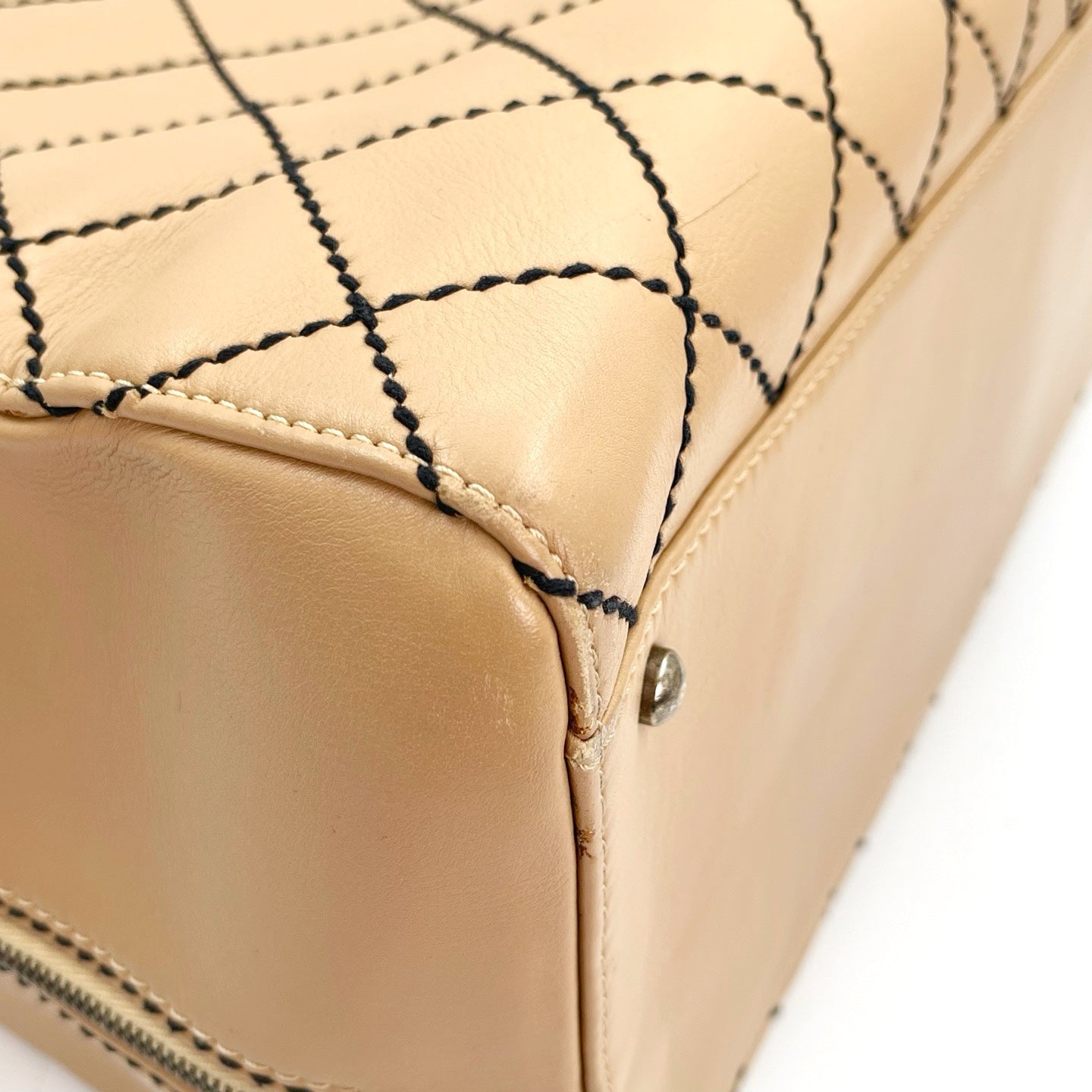 Chanel Beige Quilted Leather Contrast Stitch Boston Travel Bag [Used]