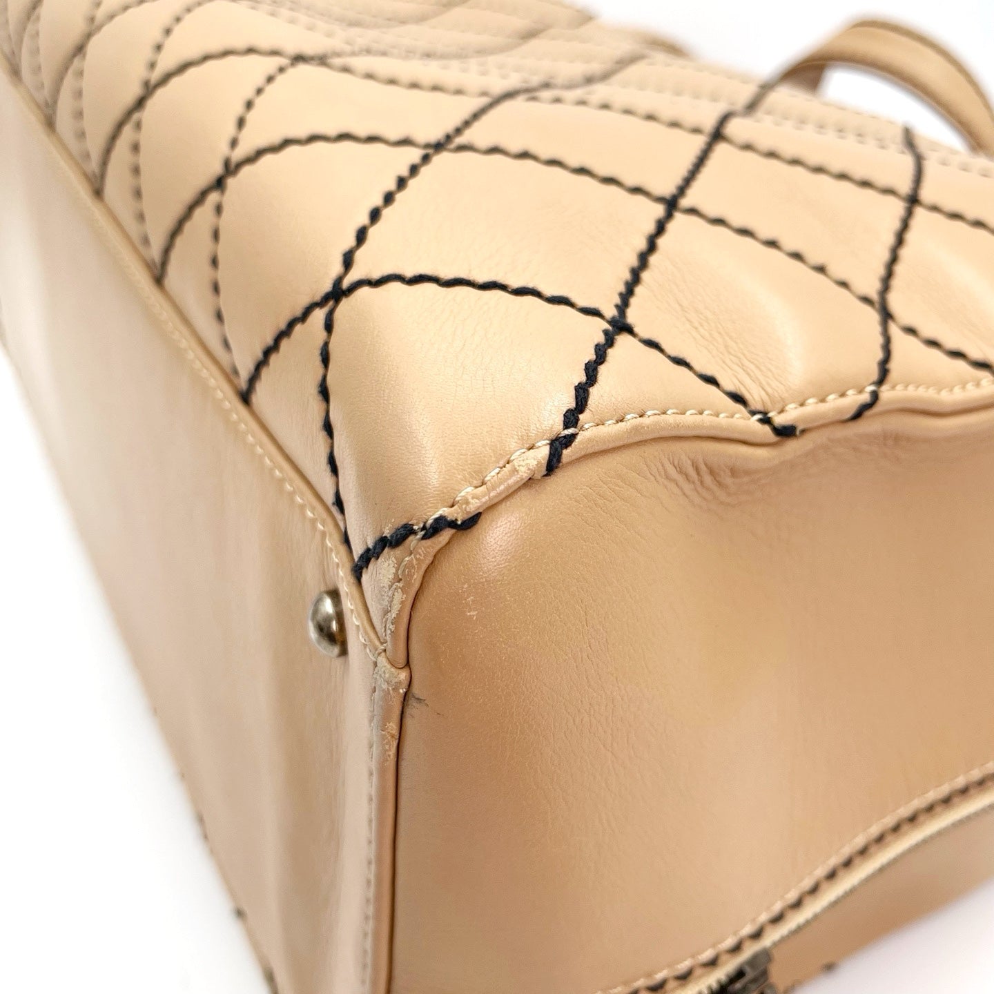Chanel Beige Quilted Leather Contrast Stitch Boston Travel Bag [Used]