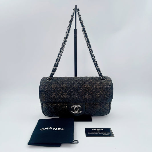 Chanel Paris-Moscow Limited Edition Black Patent Camellia Embossed Flap Chain Backpack [Used]