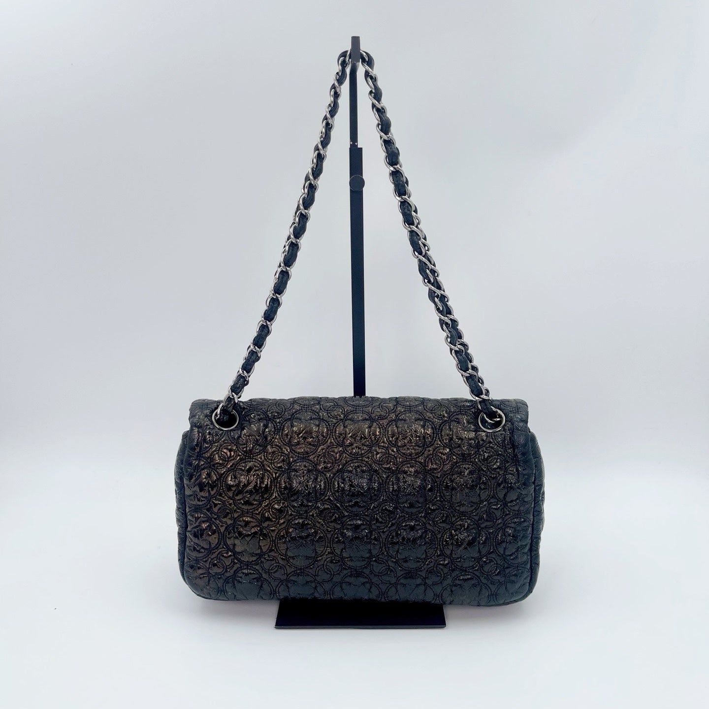 Chanel Paris-Moscow Limited Edition Black Patent Camellia Embossed Flap Chain Backpack [Used]