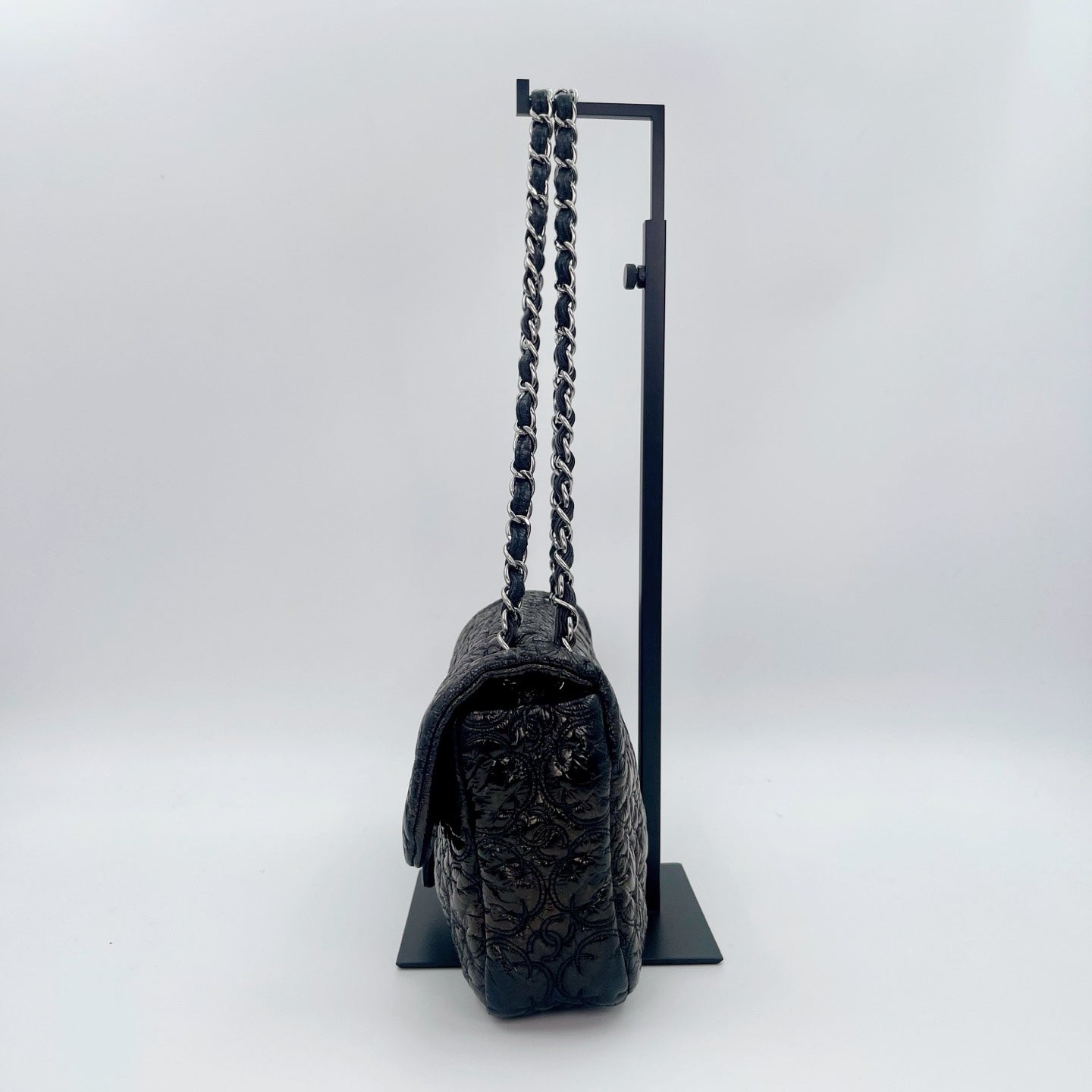 Chanel Paris-Moscow Limited Edition Black Patent Camellia Embossed Flap Chain Backpack [Used]