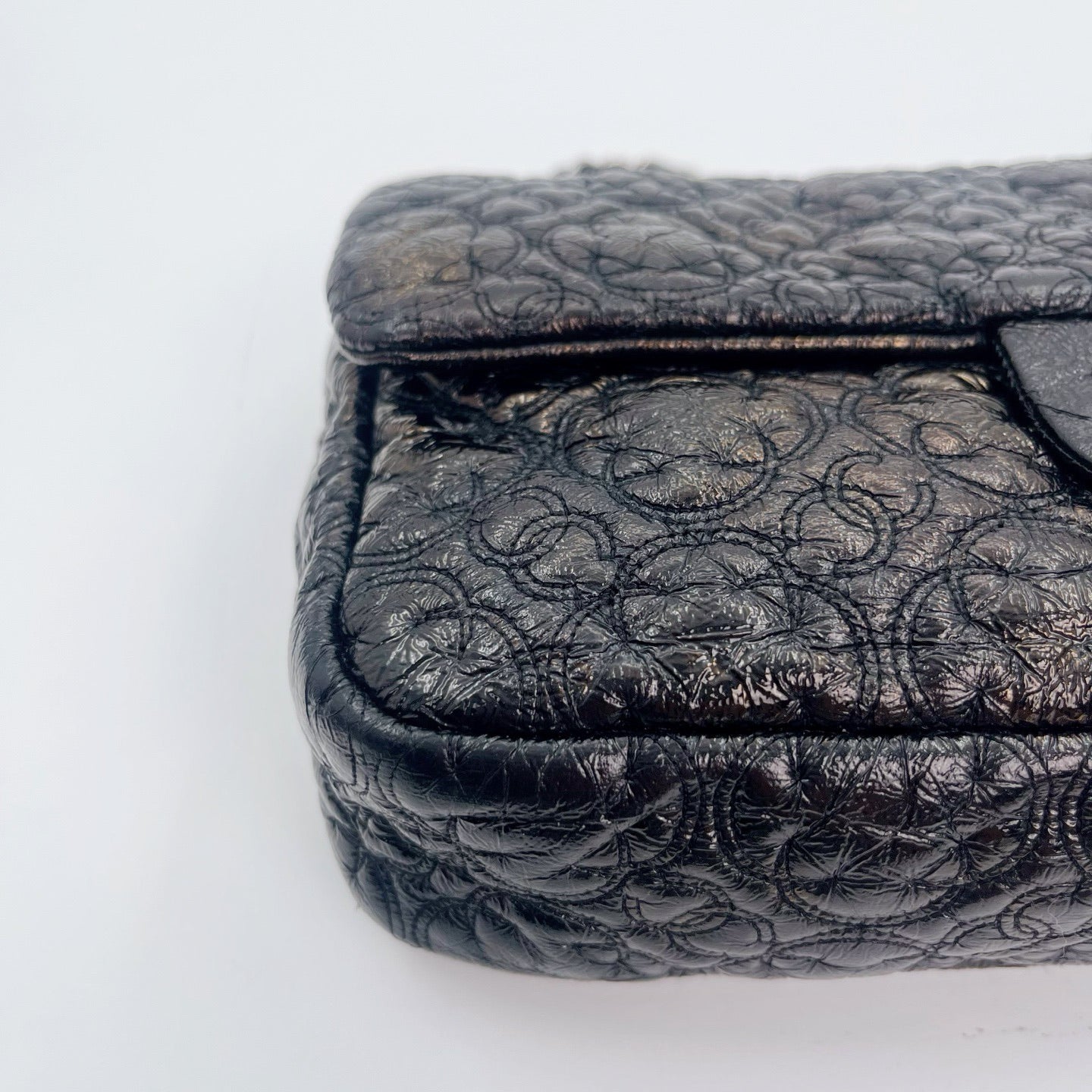 Chanel Paris-Moscow Limited Edition Black Patent Camellia Embossed Flap Chain Backpack [Used]