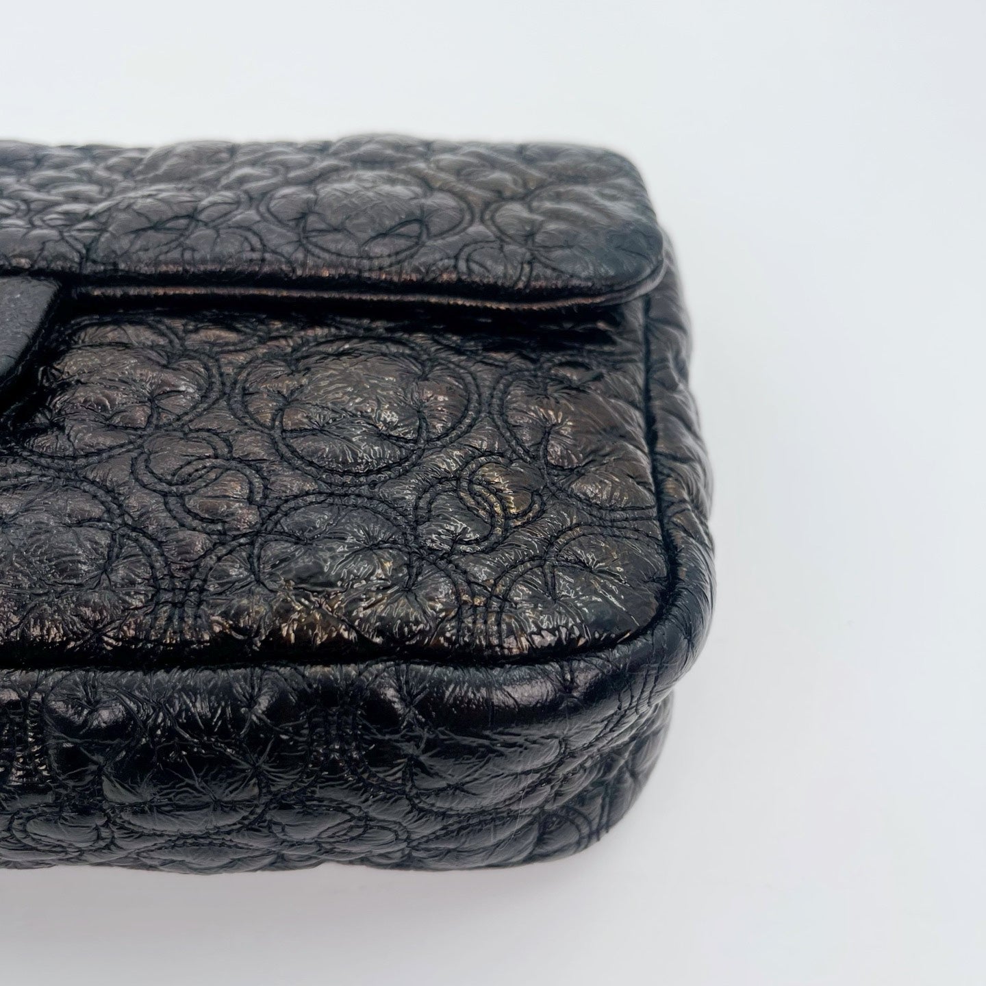 Chanel Paris-Moscow Limited Edition Black Patent Camellia Embossed Flap Chain Backpack [Used]