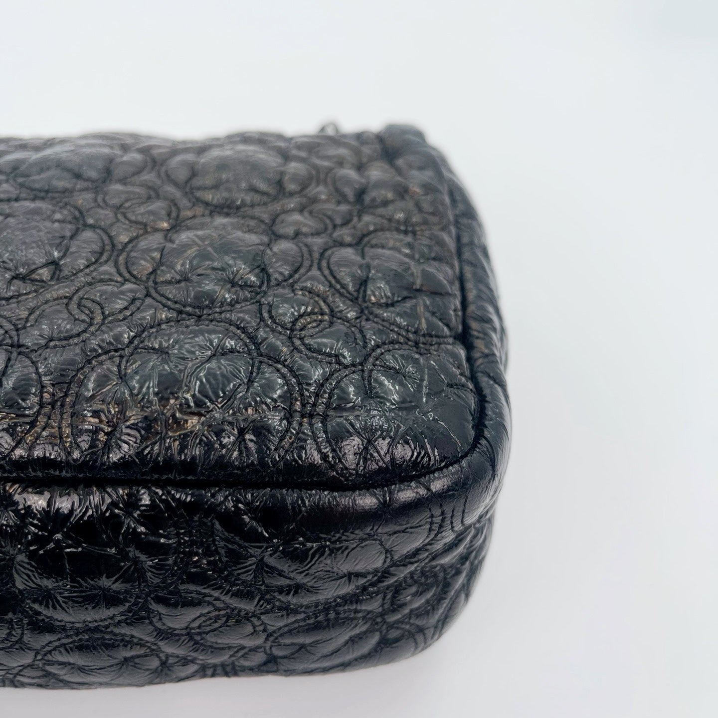 Chanel Paris-Moscow Limited Edition Black Patent Camellia Embossed Flap Chain Backpack [Used]