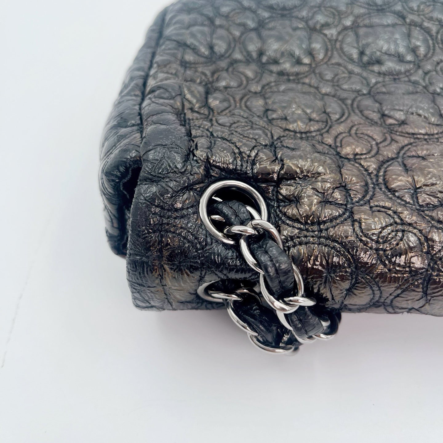 Chanel Paris-Moscow Limited Edition Black Patent Camellia Embossed Flap Chain Backpack [Used]
