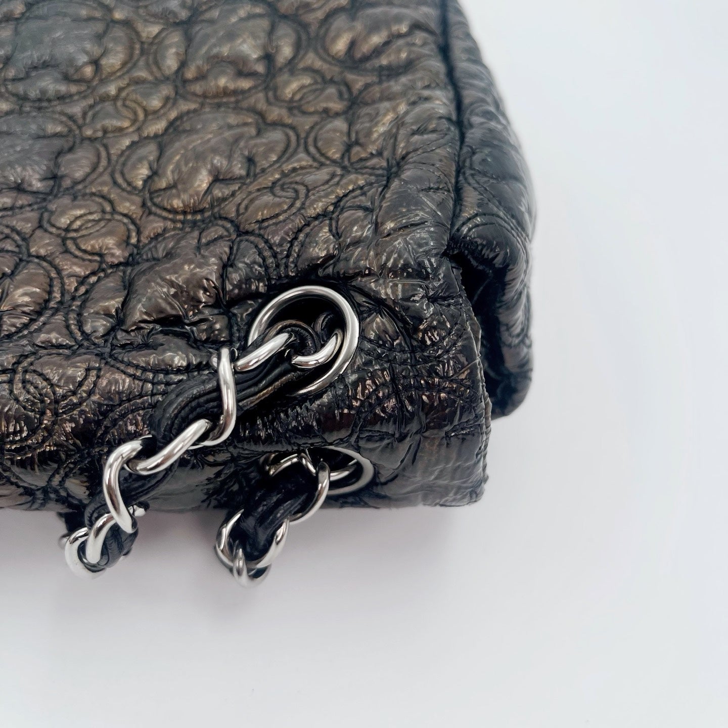Chanel Paris-Moscow Limited Edition Black Patent Camellia Embossed Flap Chain Backpack [Used]