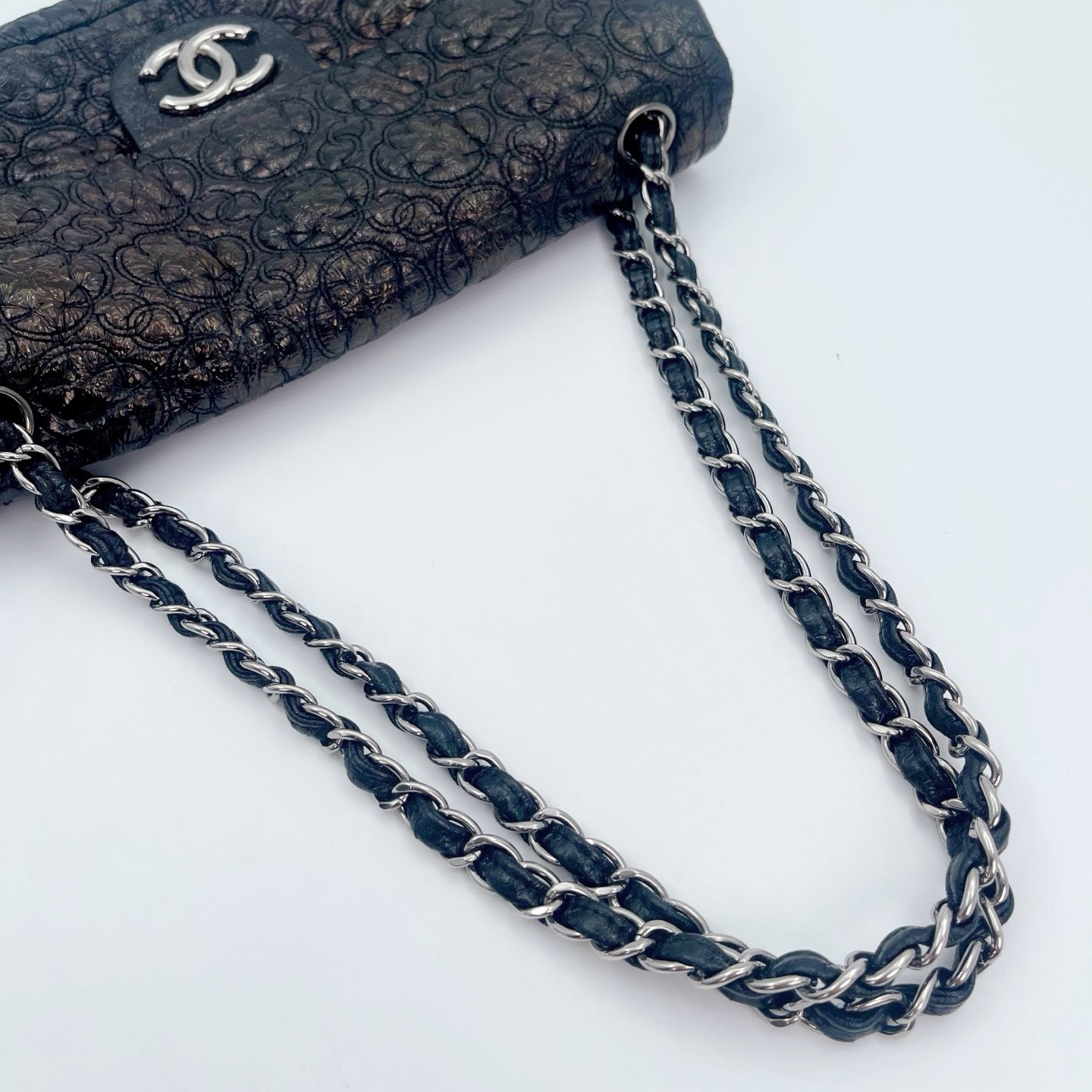 Chanel Paris-Moscow Limited Edition Black Patent Camellia Embossed Flap Chain Backpack [Used]