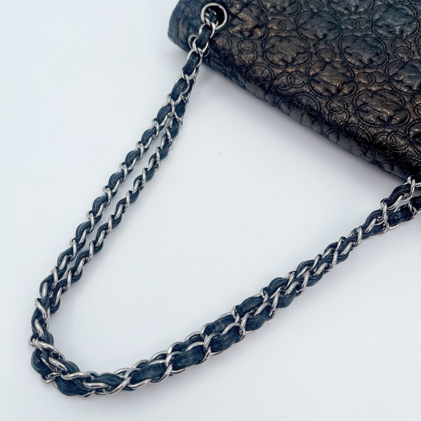 Chanel Paris-Moscow Limited Edition Black Patent Camellia Embossed Flap Chain Backpack [Used]