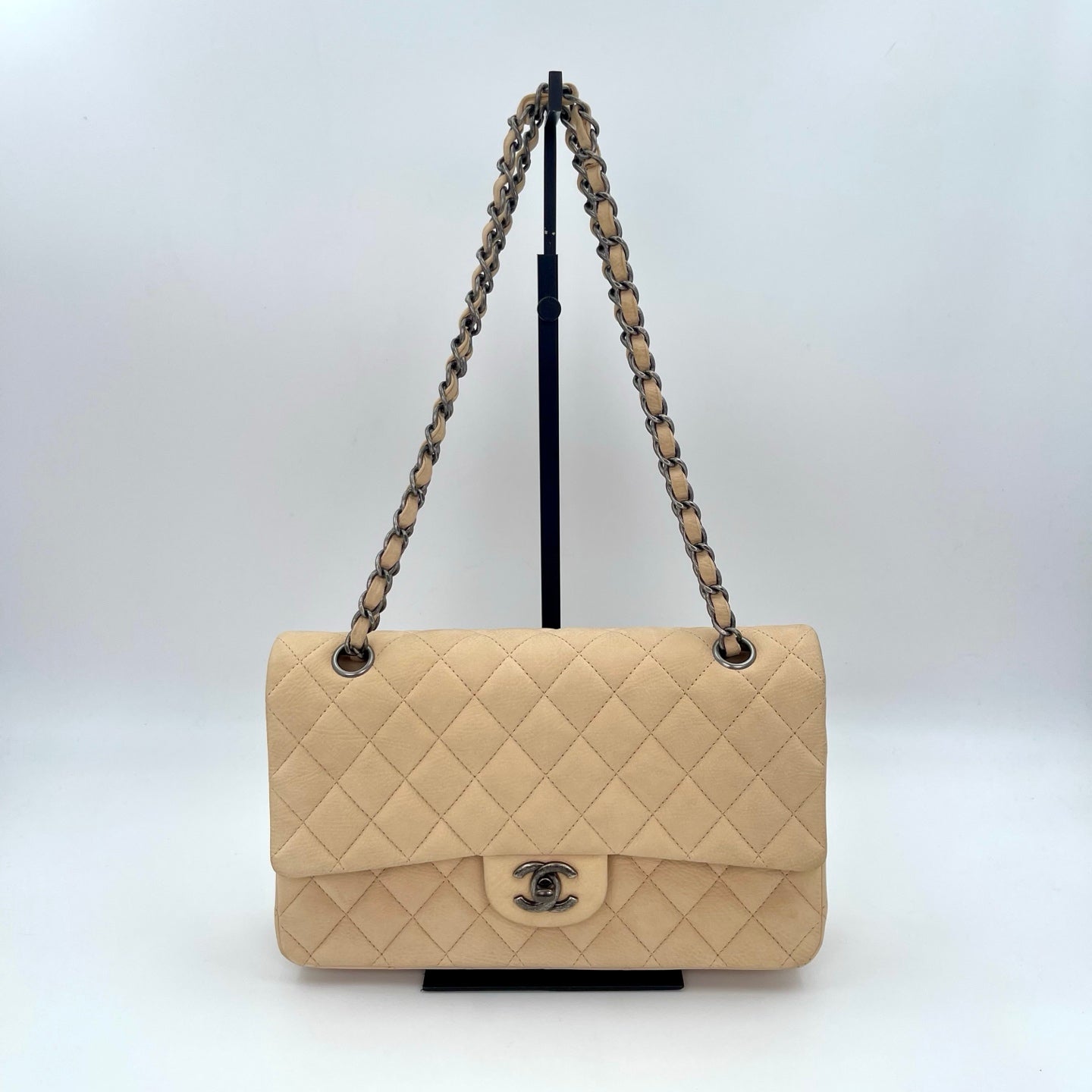 Chanel Classic Flap 25 Nude Aged Leather Silver Hardware [Used]