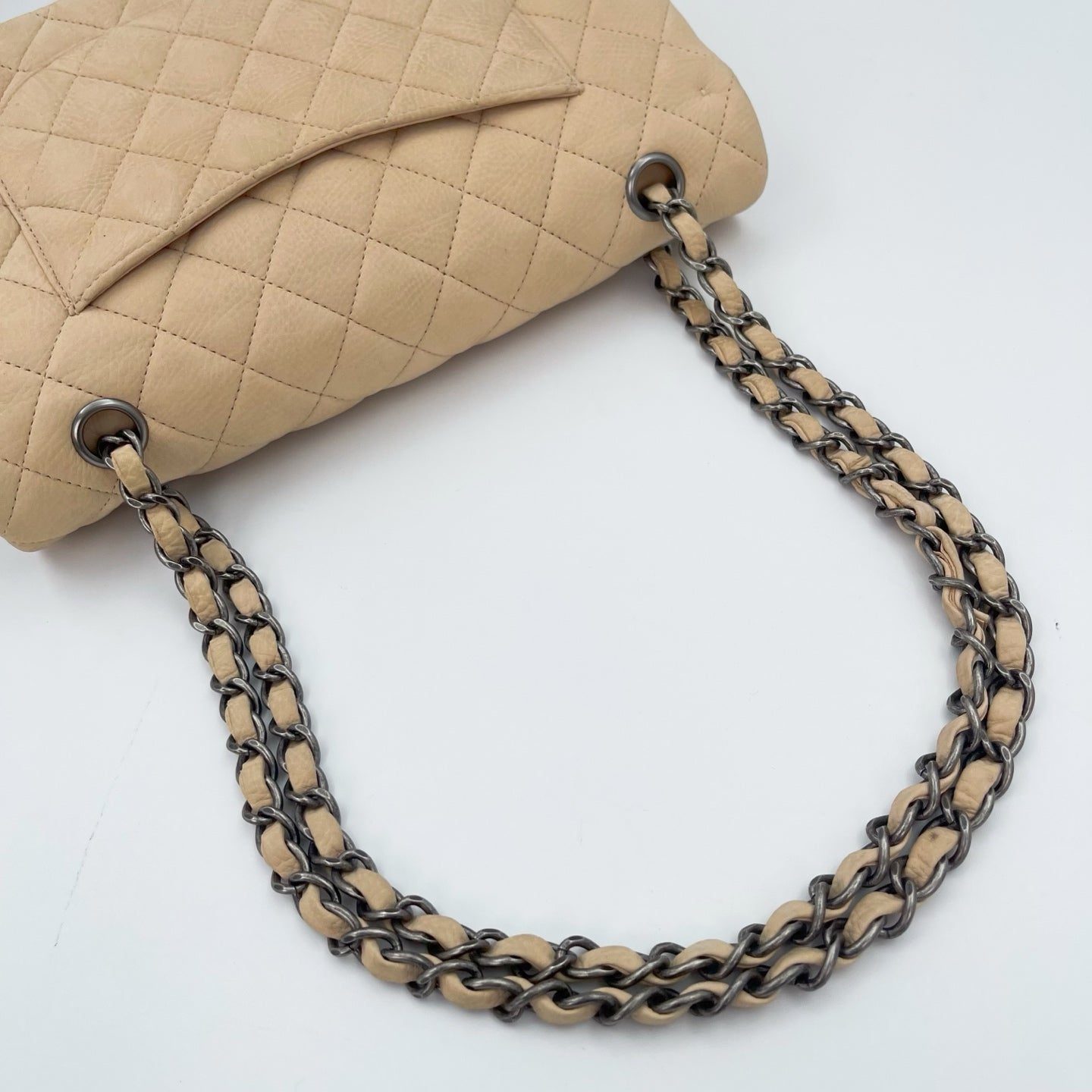 Chanel Classic Flap 25 Nude Aged Leather Silver Hardware [Used]