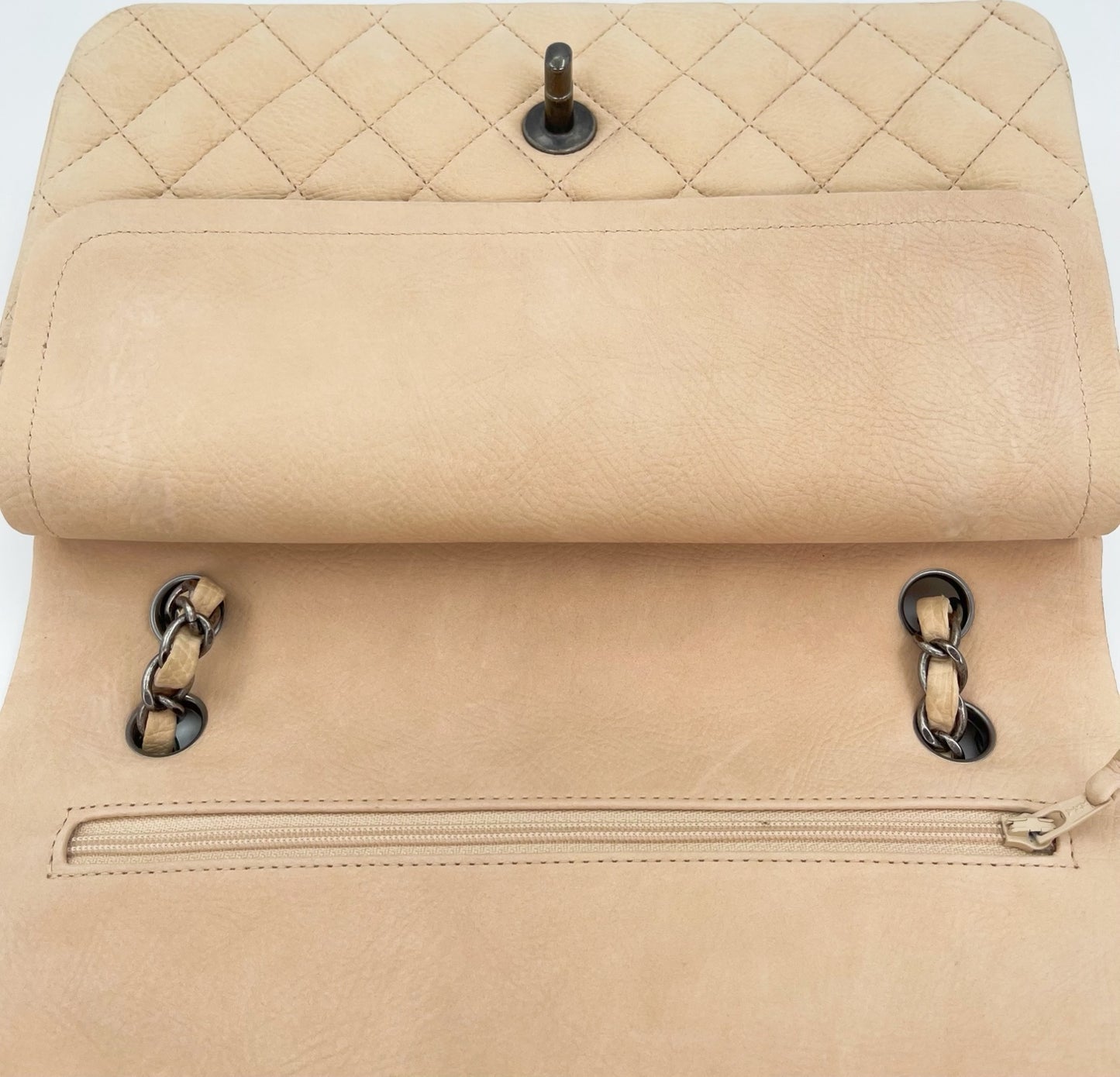 Chanel Classic Flap 25 Nude Aged Leather Silver Hardware [Used]