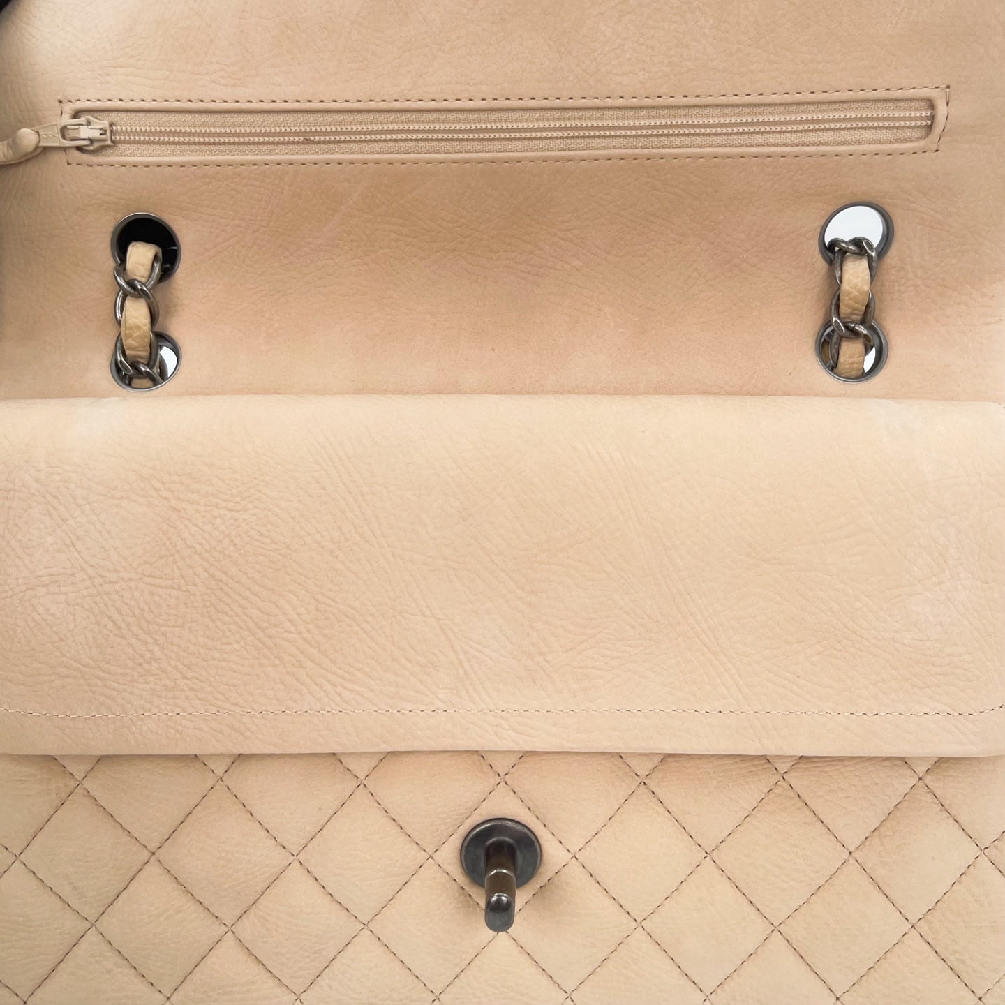 Chanel Classic Flap 25 Nude Aged Leather Silver Hardware [Used]