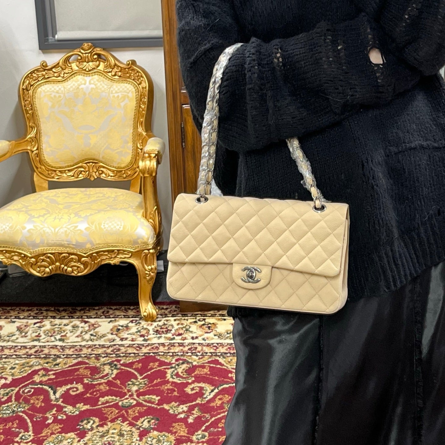 Chanel Classic Flap 25 Nude Aged Leather Silver Hardware [Used]