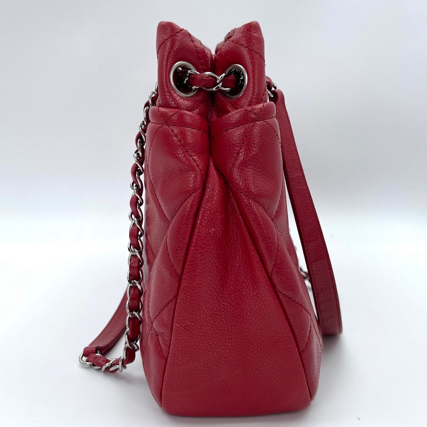 Chanel Red Caviar Leather Chain Tote Bag Silver Hardware [Used]