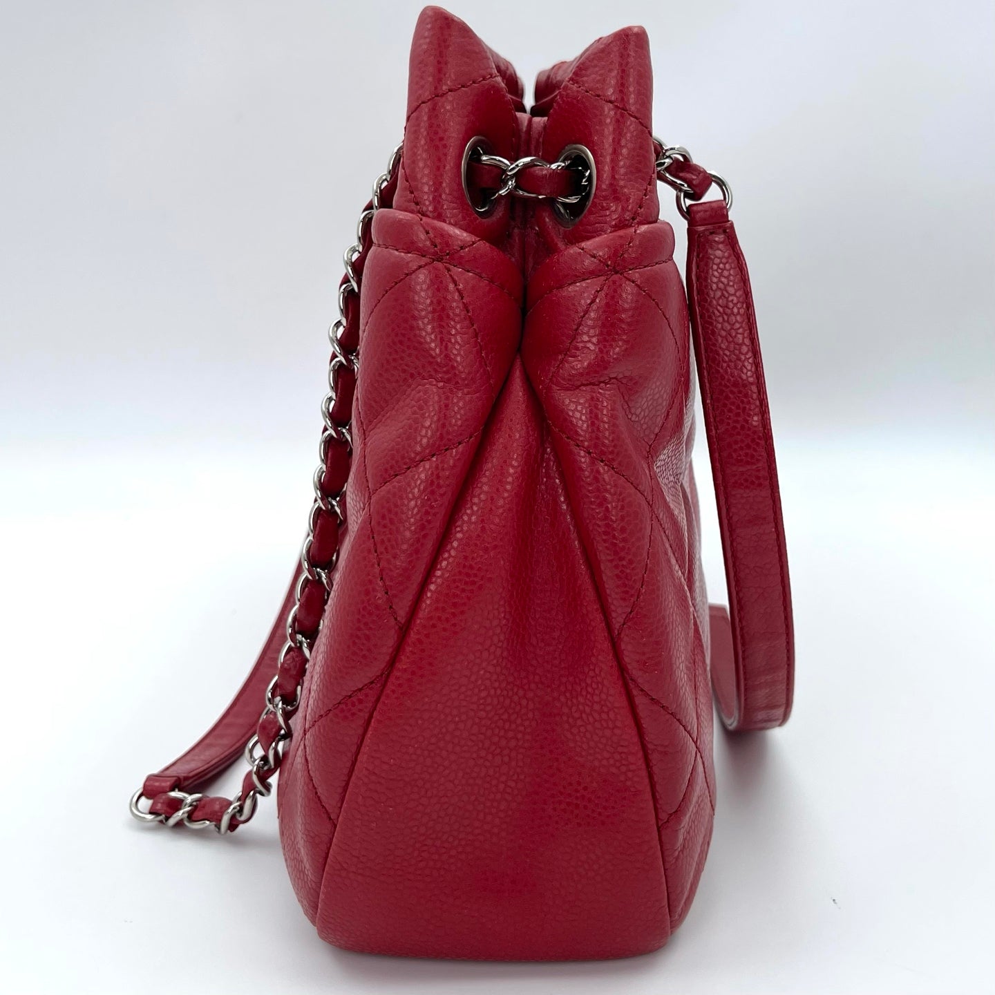 Chanel Red Caviar Leather Chain Tote Bag Silver Hardware [Used]
