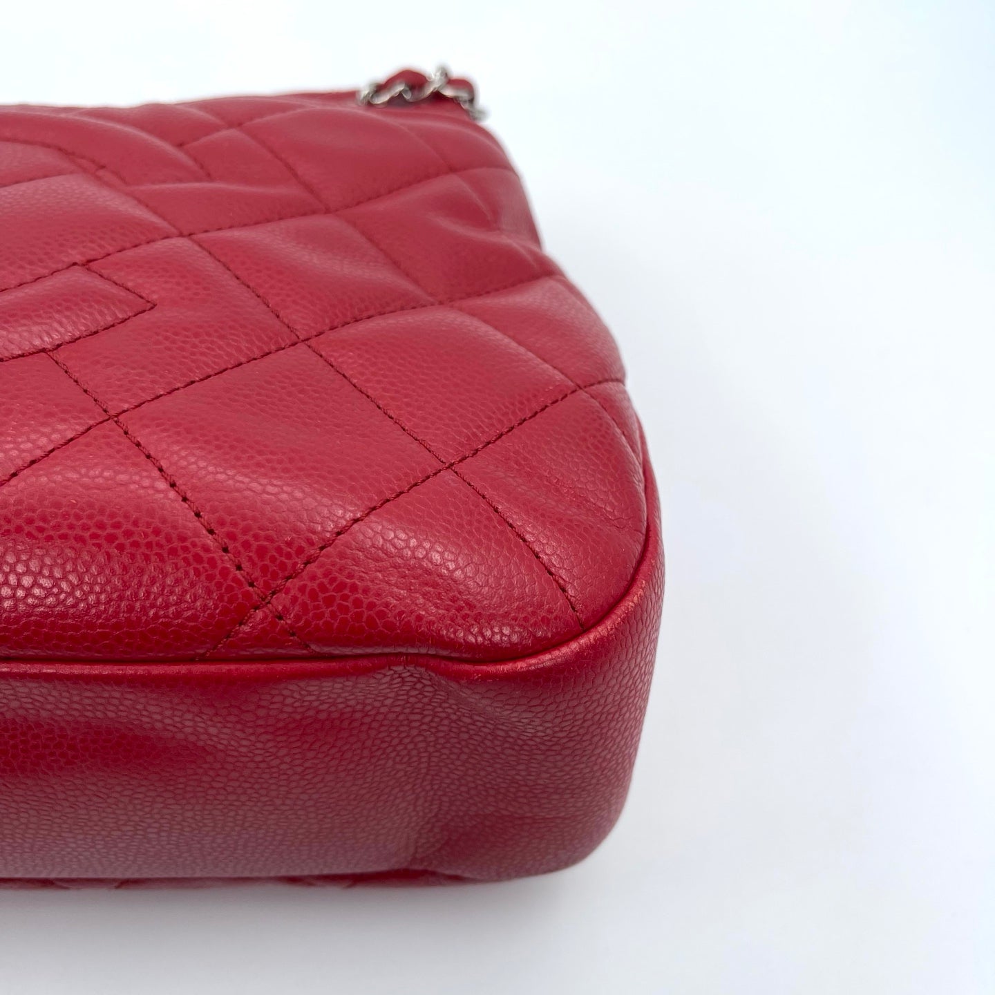 Chanel Red Caviar Leather Chain Tote Bag Silver Hardware [Used]