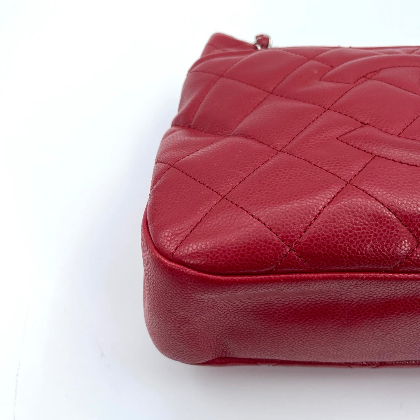 Chanel Red Caviar Leather Chain Tote Bag Silver Hardware [Used]