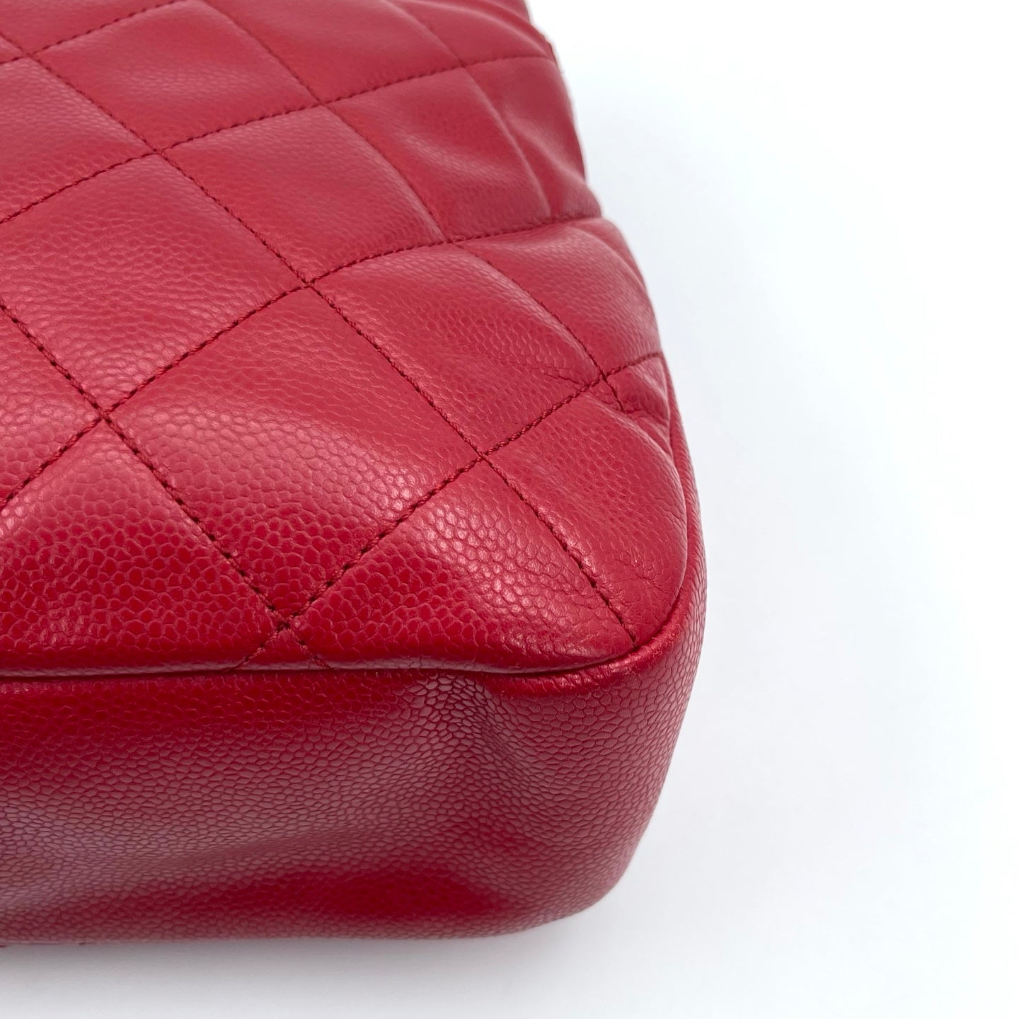 Chanel Red Caviar Leather Chain Tote Bag Silver Hardware [Used]