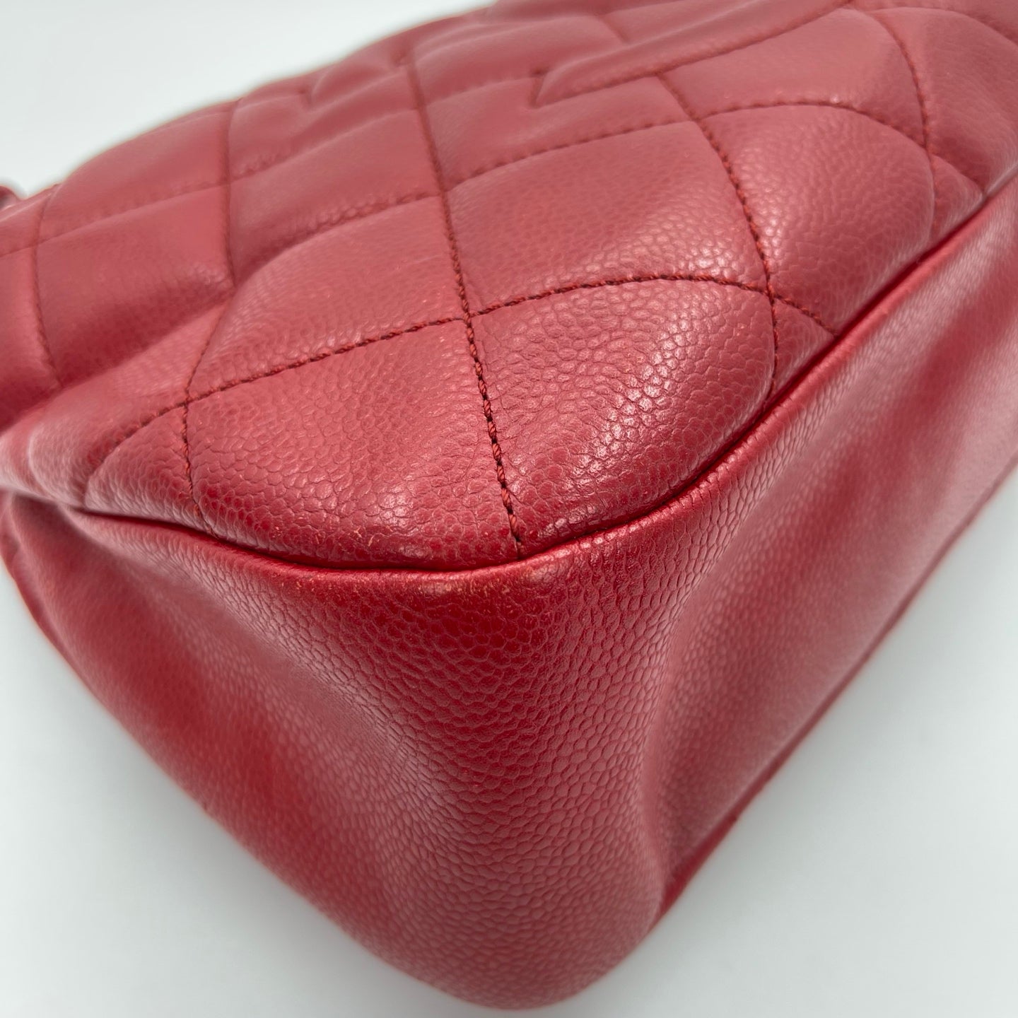 Chanel Red Caviar Leather Chain Tote Bag Silver Hardware [Used]
